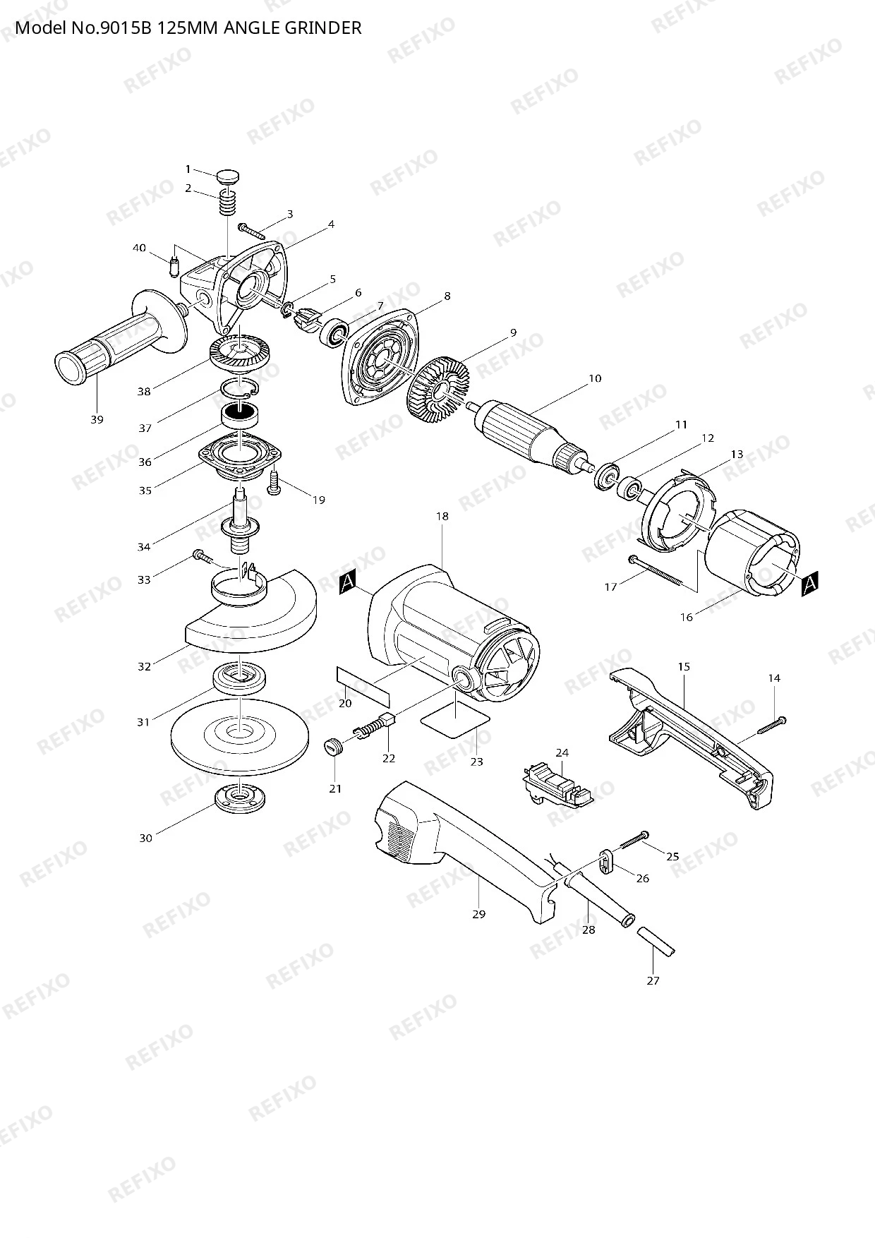 Деталировка MAKITA 9015B — схема запчастей в разборе