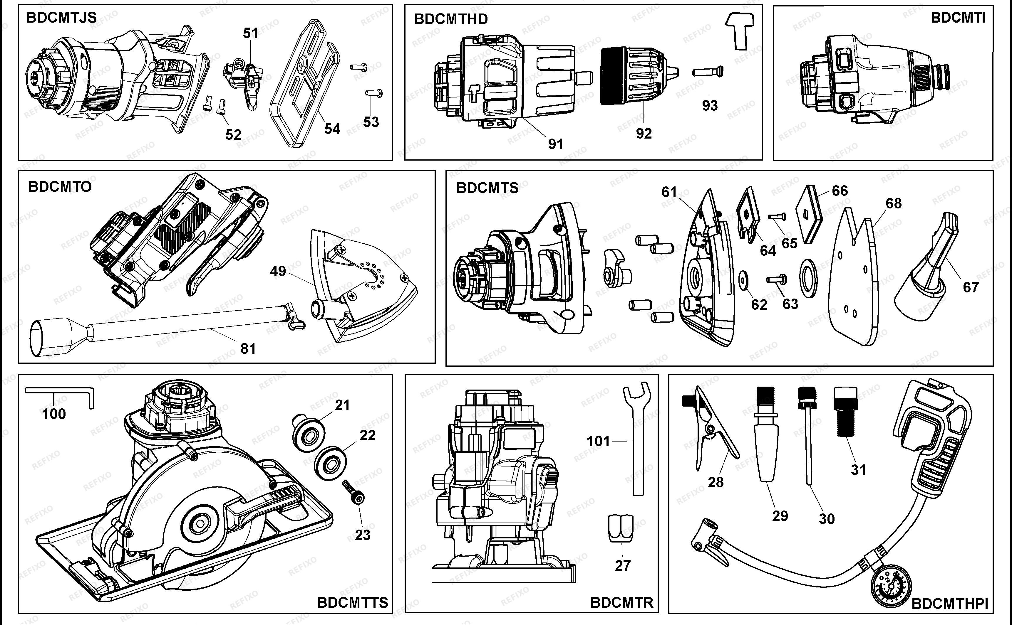 Black&Decker МНОГОФУНКЦИОНАЛЬНЫЙ ИНСТРУМЕНТ BDCDMT108 — схема запчастей