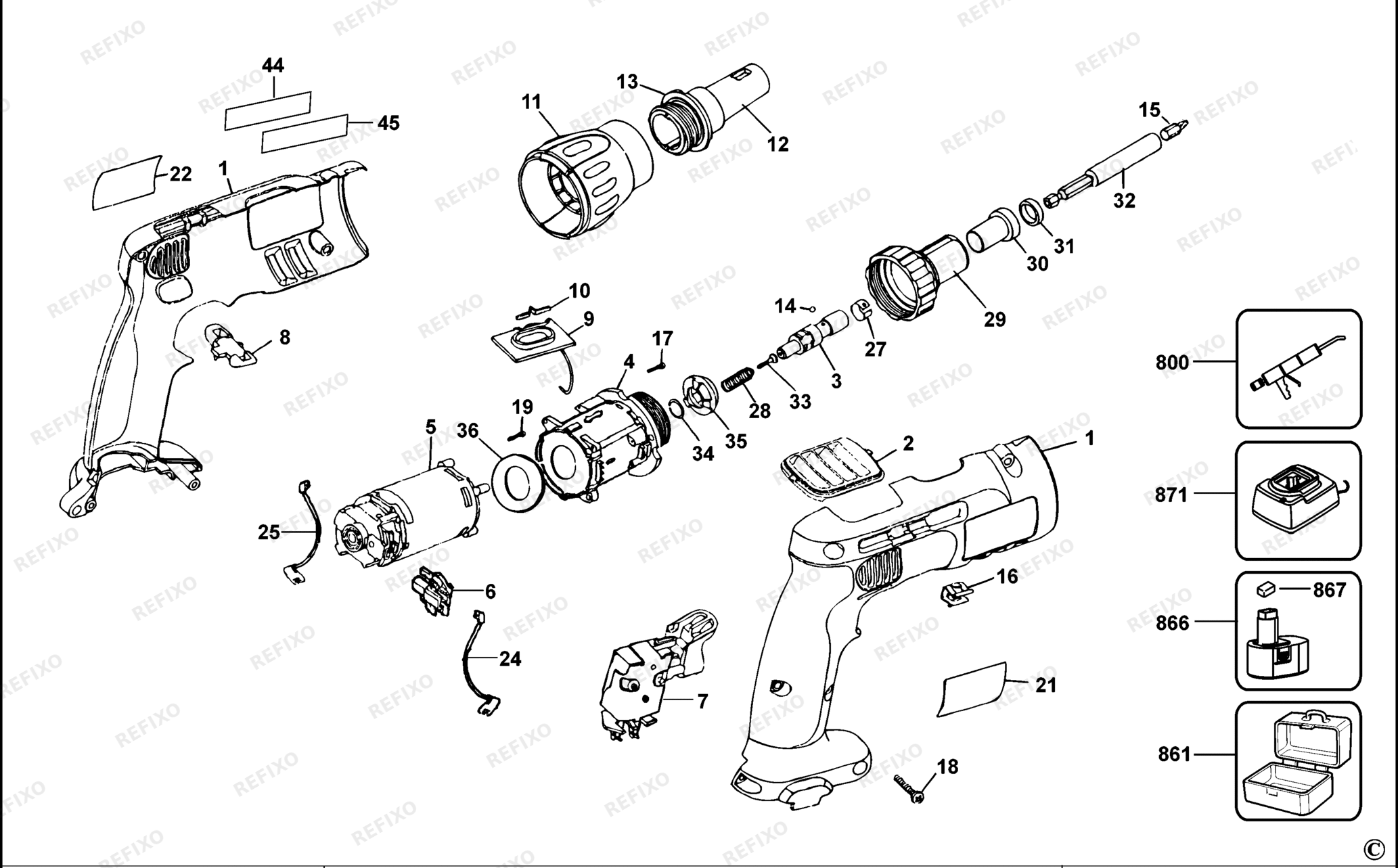 Деталировка DeWalt DC520K-QW TYPE 1 аккумуляторный -SCHAUBENDREHER DC520K-QW DC520K — схема запчастей в разборе