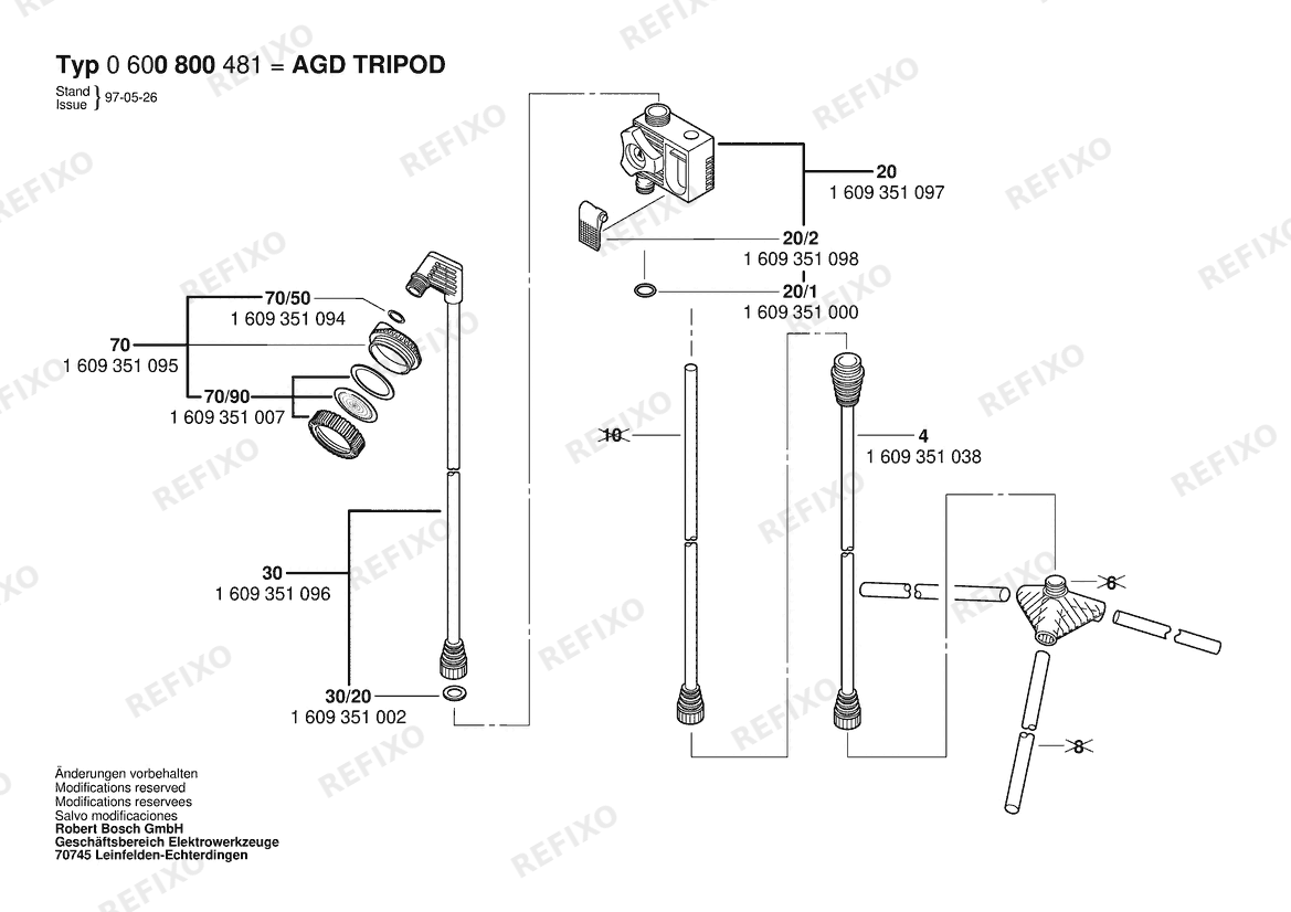 Деталировка Bosch Dusche AGD TRIPOD (0 600 800 481) — схема запчастей в разборе