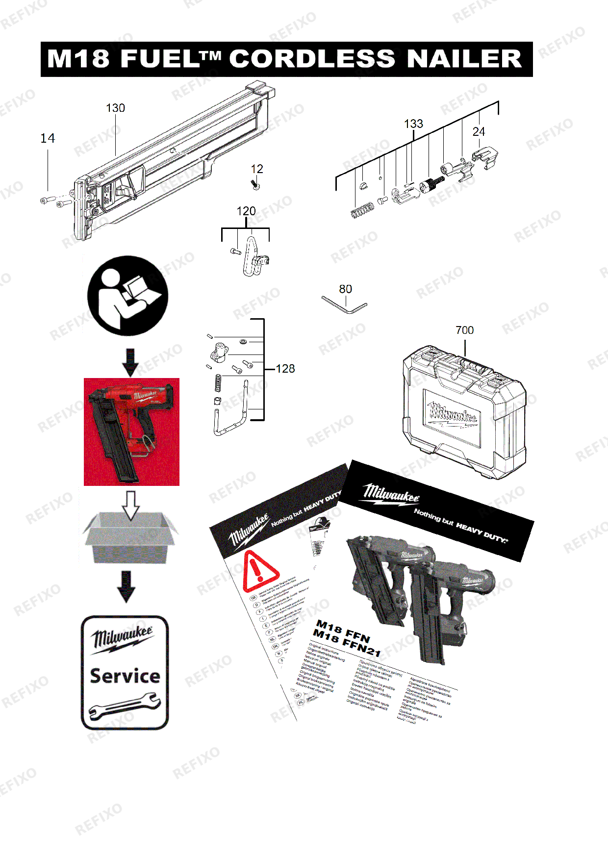 Деталировка MILWAUKEE M18FFN21 0C 4933478993 4000481240 — схема запчастей в разборе