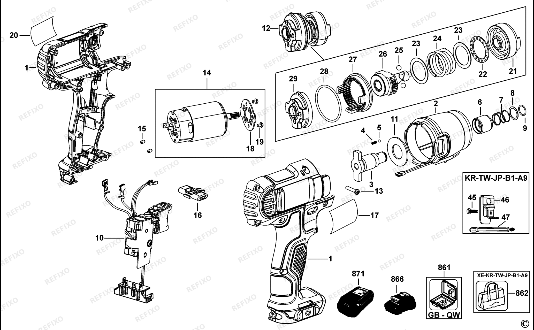 Деталировка DeWalt DCF815-QW TYPE 2 SCHLAGSCHRAUBER DCF815-QW DCF815 — схема запчастей в разборе