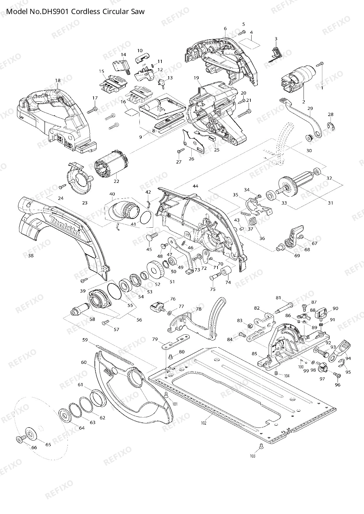 Деталировка MAKITA DHS901 — схема запчастей в разборе