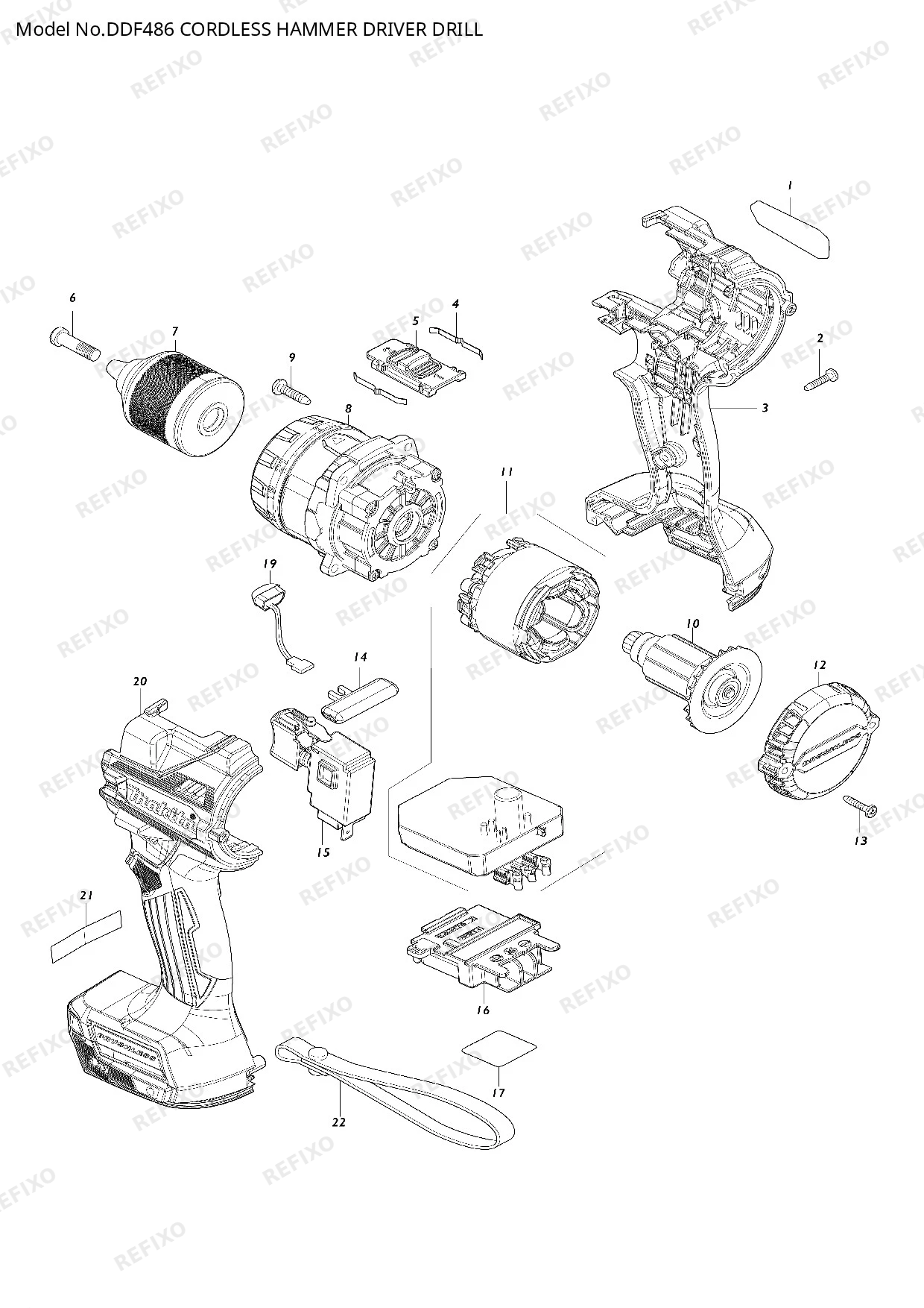 Деталировка MAKITA DDF486 — схема запчастей в разборе