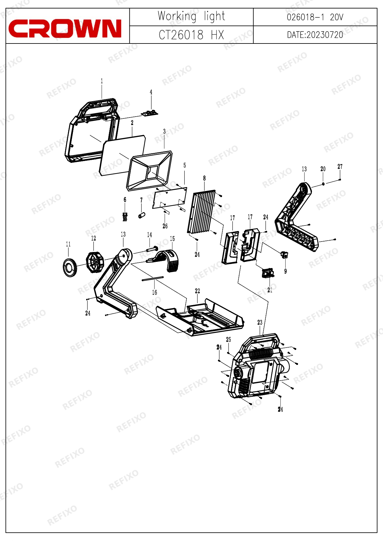 Деталировка CROWN CT26018HX — схема запчастей в разборе