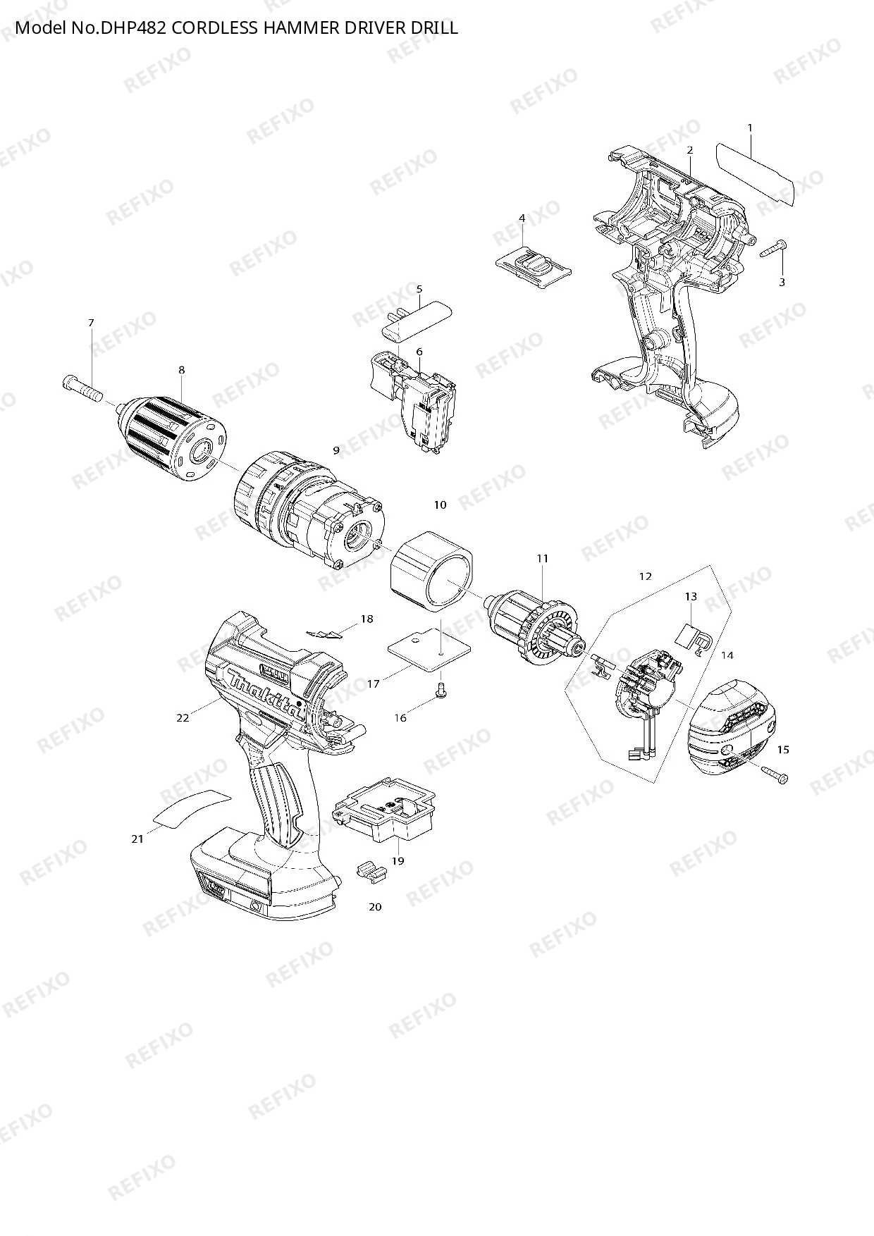 Деталировка MAKITA DHP482 — схема запчастей в разборе