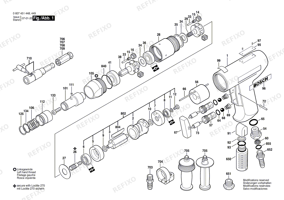 Деталировка Bosch Gewindeschneider 370 WATT-SERIE (0 607 451 448) — схема запчастей в разборе