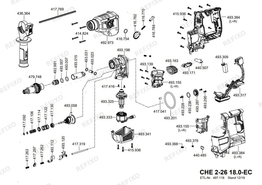 Деталировка Flex CHE 2-26 18.0-EC C — схема запчастей в разборе