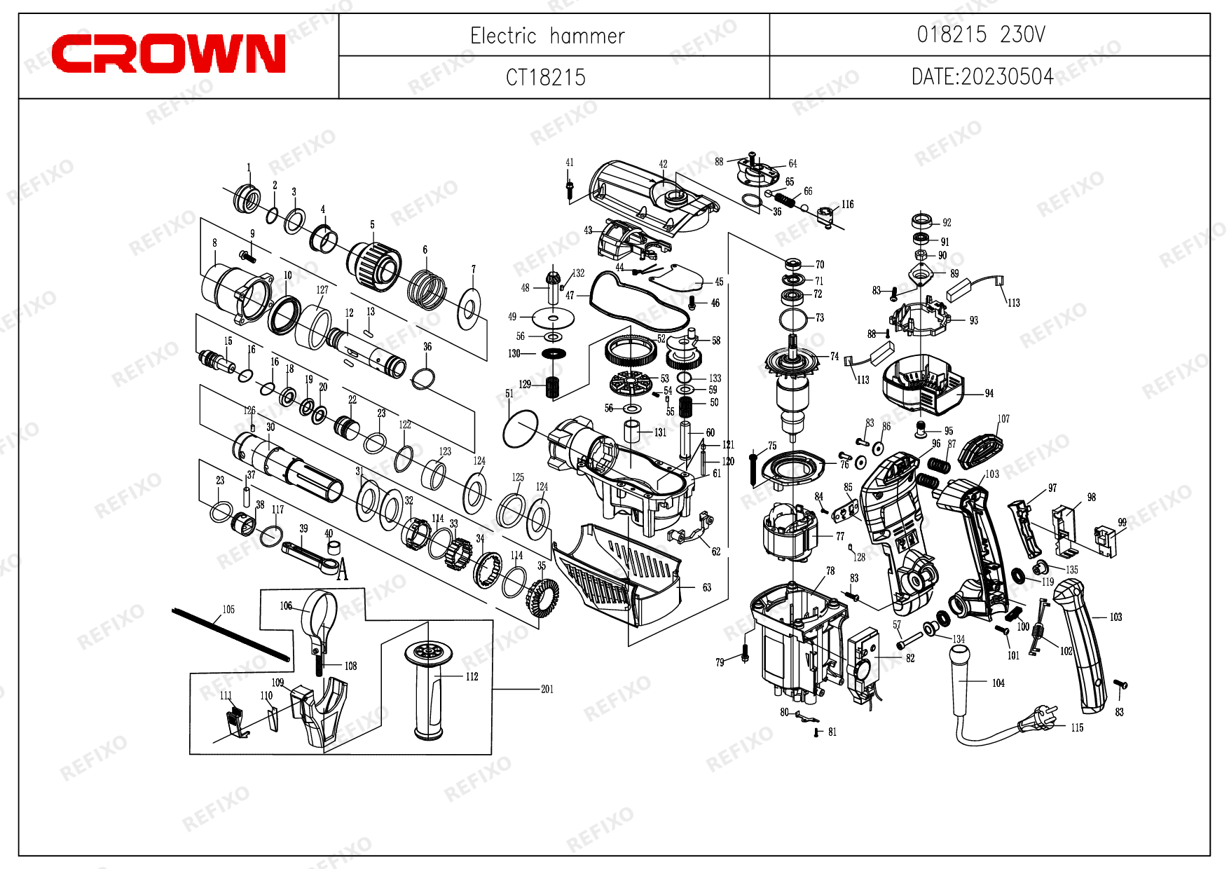 Деталировка CROWN CT18215 — схема запчастей в разборе