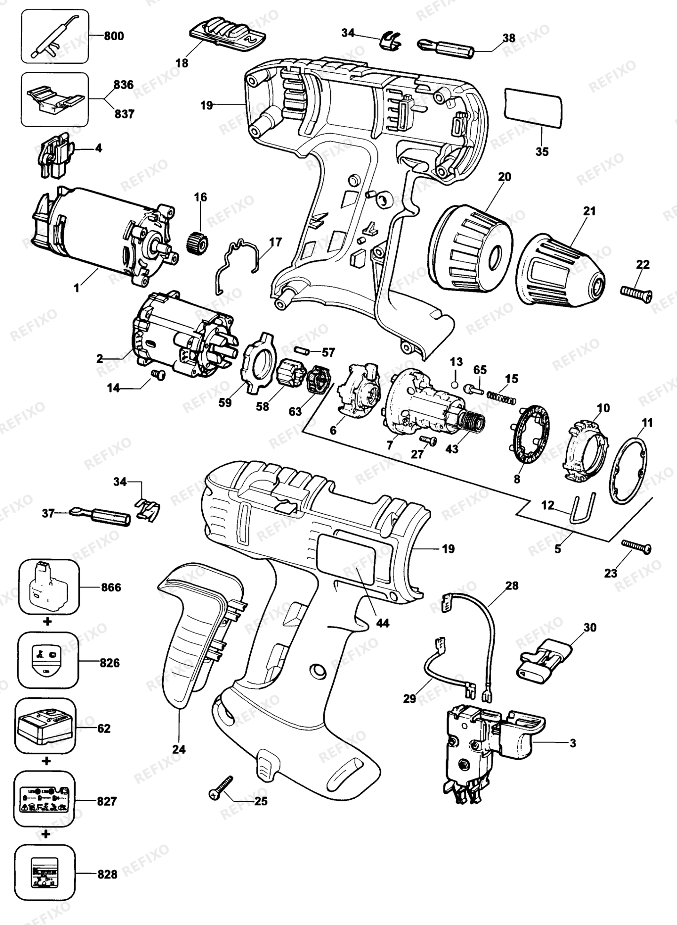 Деталировка DeWalt DW995K-QW TYPE 4 аккумуляторный - дрель DW995K-QW DW995K — схема запчастей в разборе