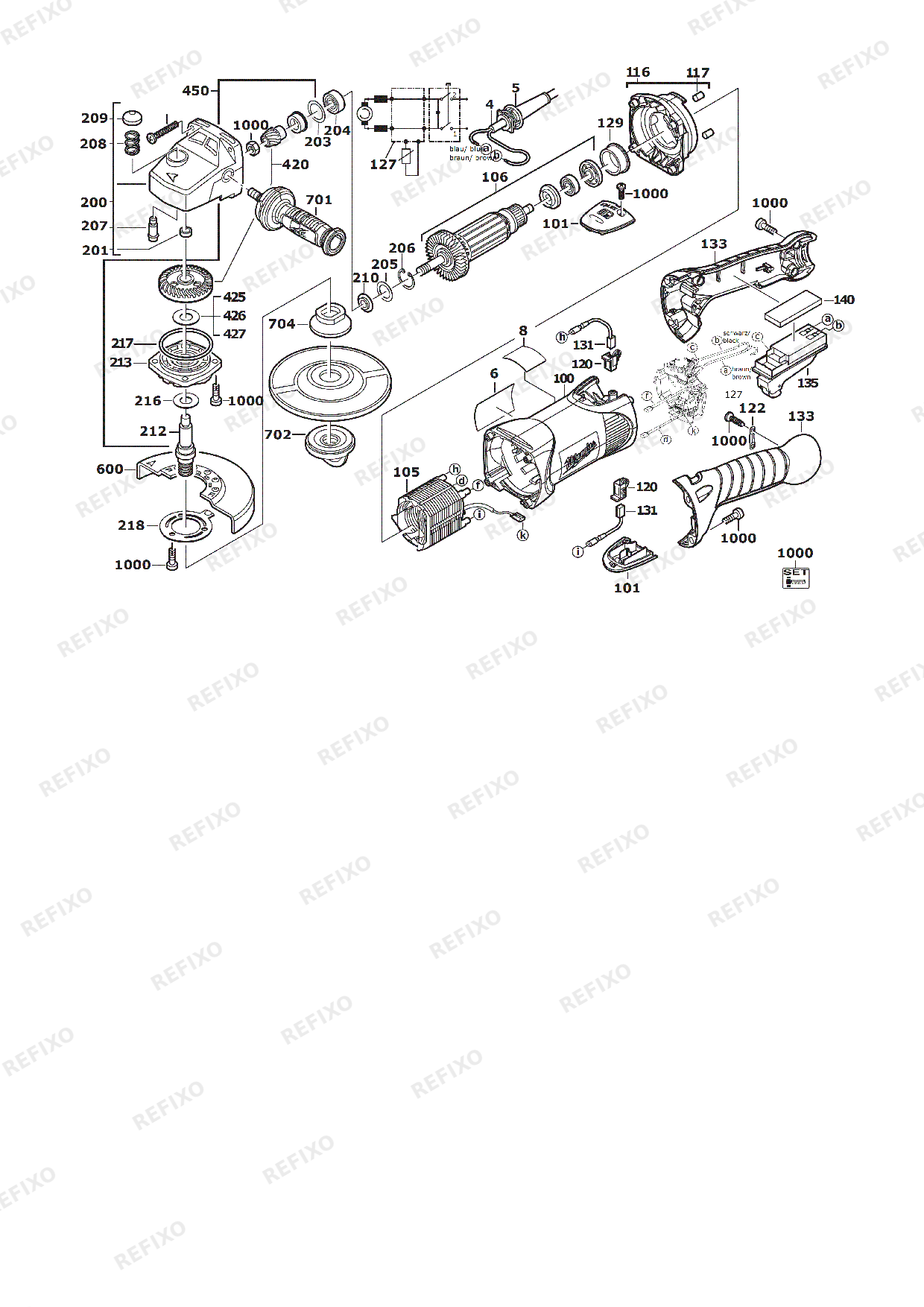 Деталировка MILWAUKEE AGV17 125XE IN2 4933432230 4000463793 — схема запчастей в разборе
