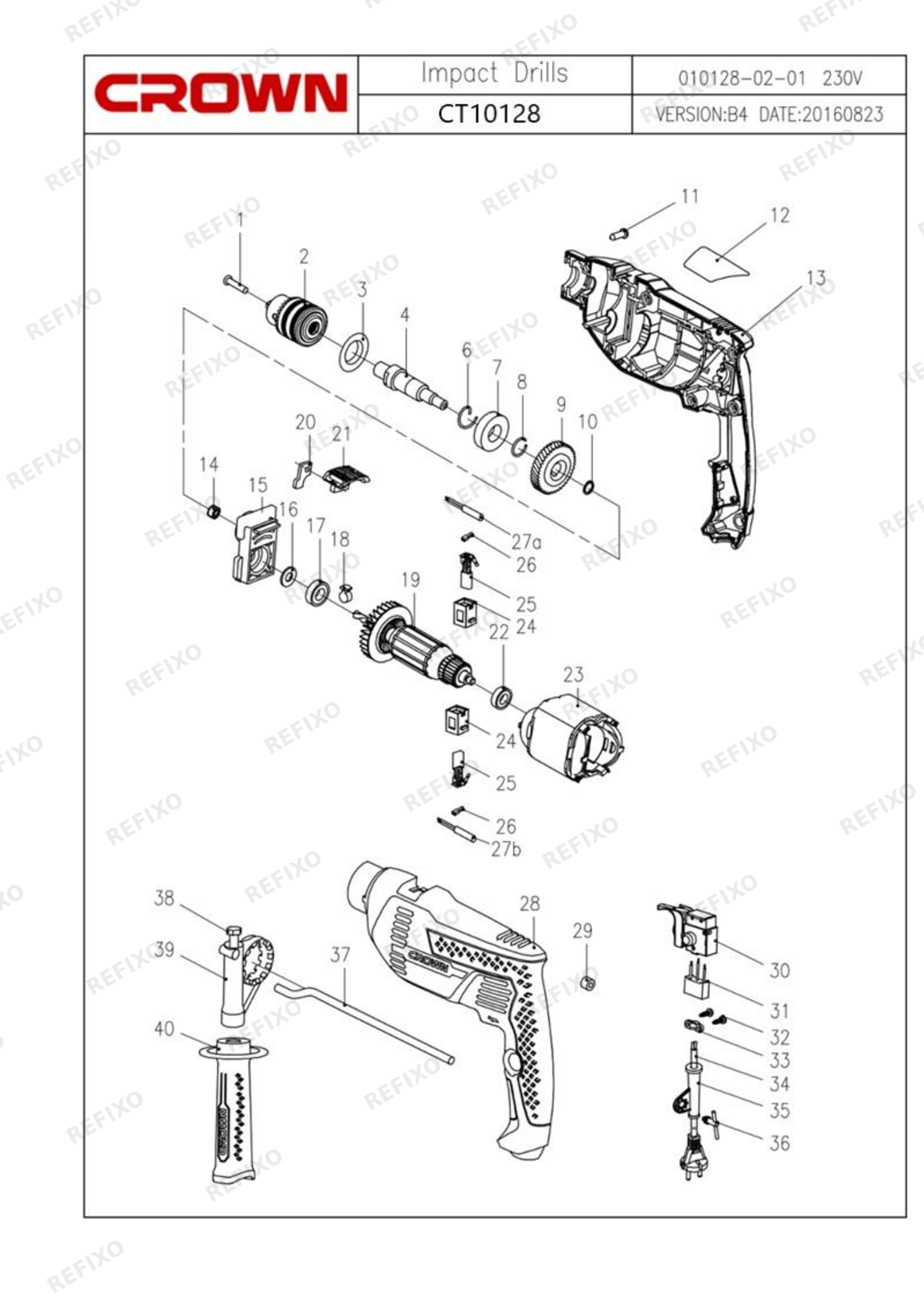 Деталировка CROWN CT10128 (с с_н 22...) — схема запчастей в разборе