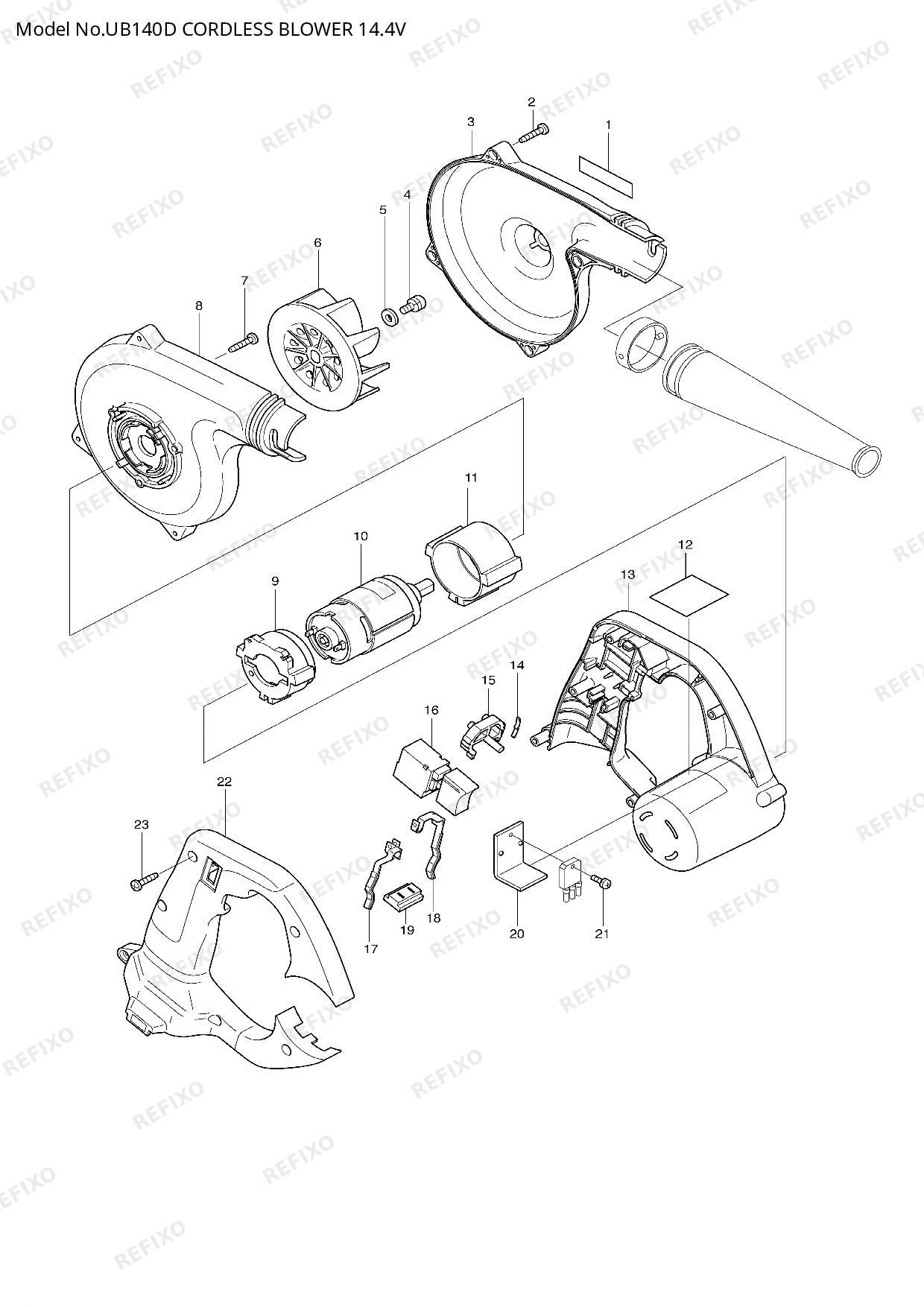 Деталировка MAKITA UB140D — схема запчастей в разборе