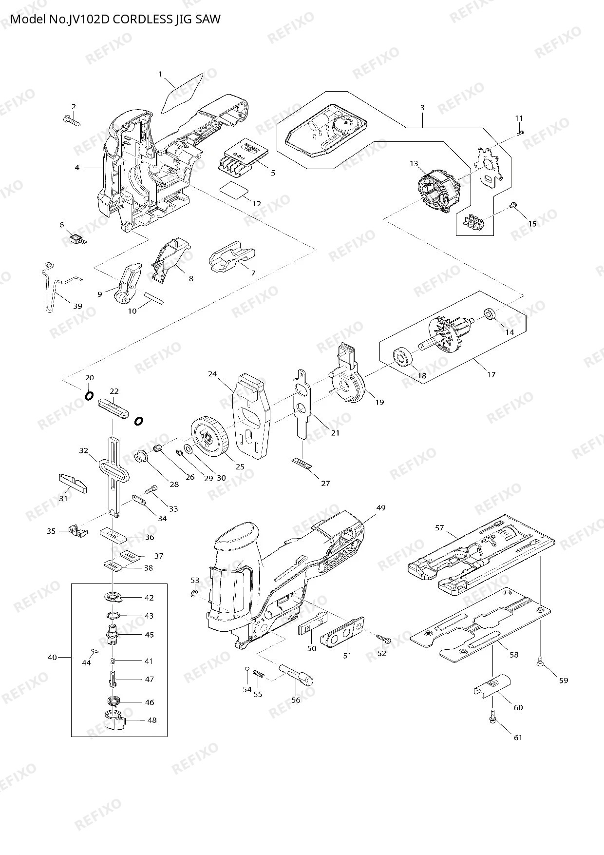 Деталировка MAKITA JV102D — схема запчастей в разборе