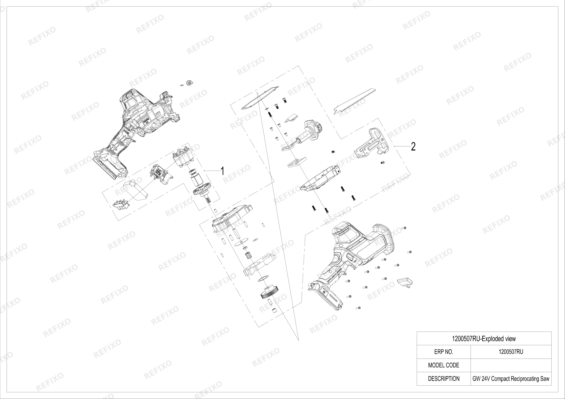 Деталировка Greenworks 1200507 Exploded view — схема запчастей в разборе