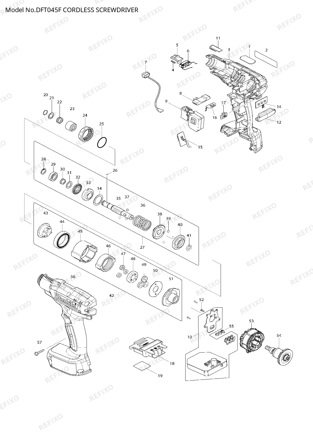 Деталировка MAKITA DFT045F — схема запчастей в разборе