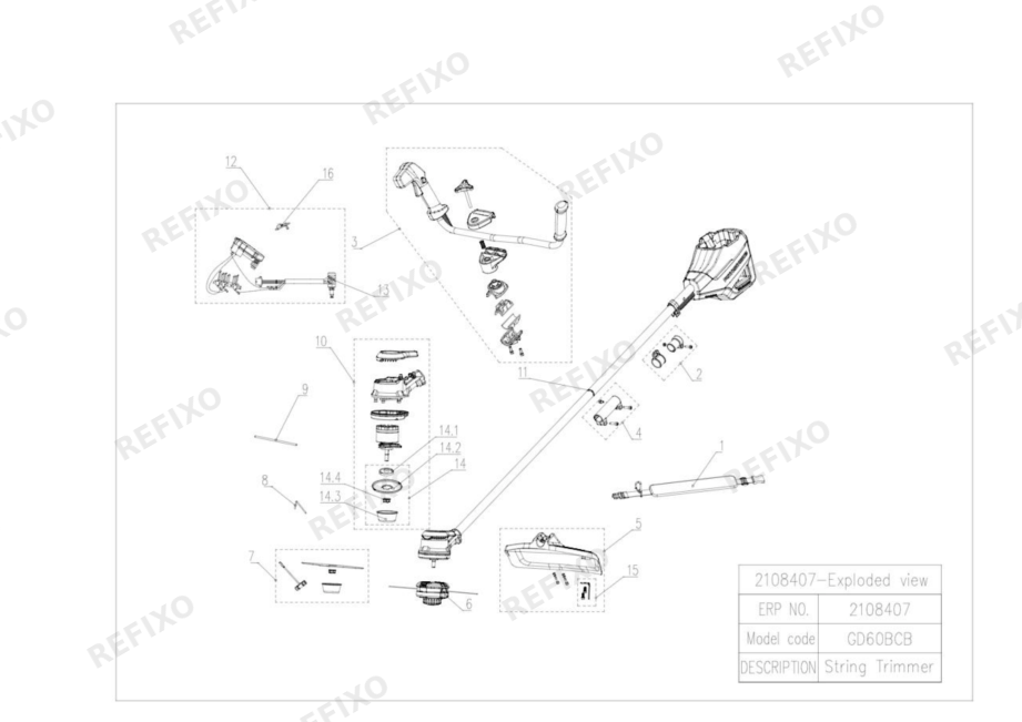 Деталировка Greenworks 2108407 Exploded view — схема запчастей в разборе