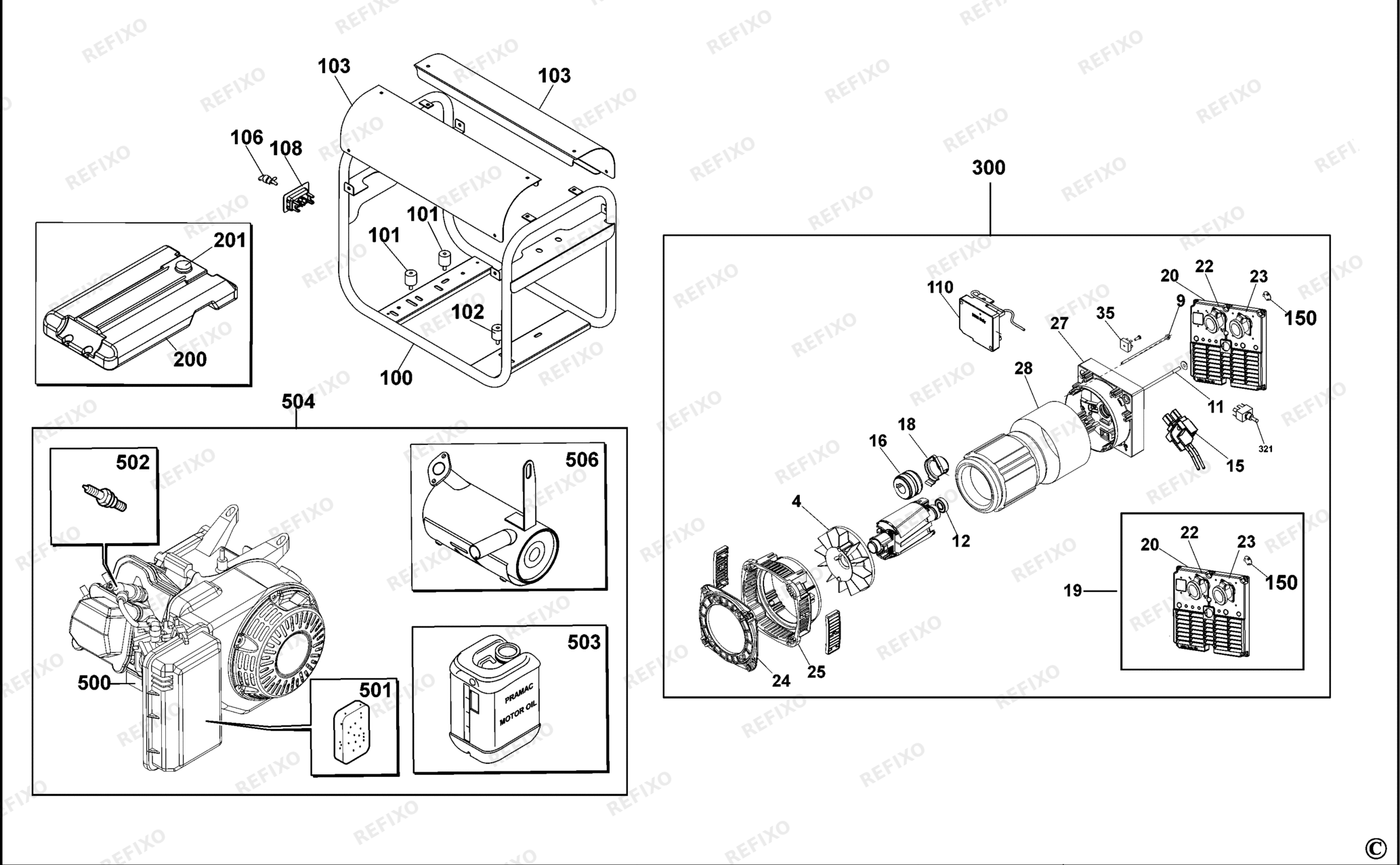Деталировка DeWalt PE402SHI01A-XJ TYPE 1 BENZIN-GENERATOR PE402SHI01A-XJ PE402SHI01A — схема запчастей в разборе