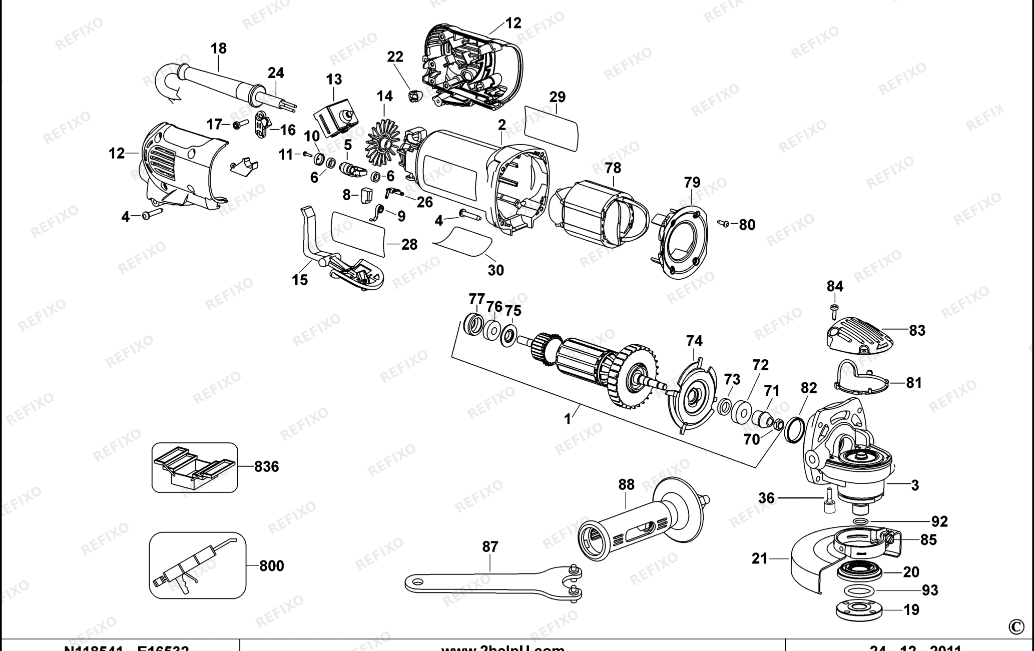 Деталировка DeWalt D28143-LX TYPE 3 SMALL ANGLE GRINDER D28143-LX D28143 — схема запчастей в разборе