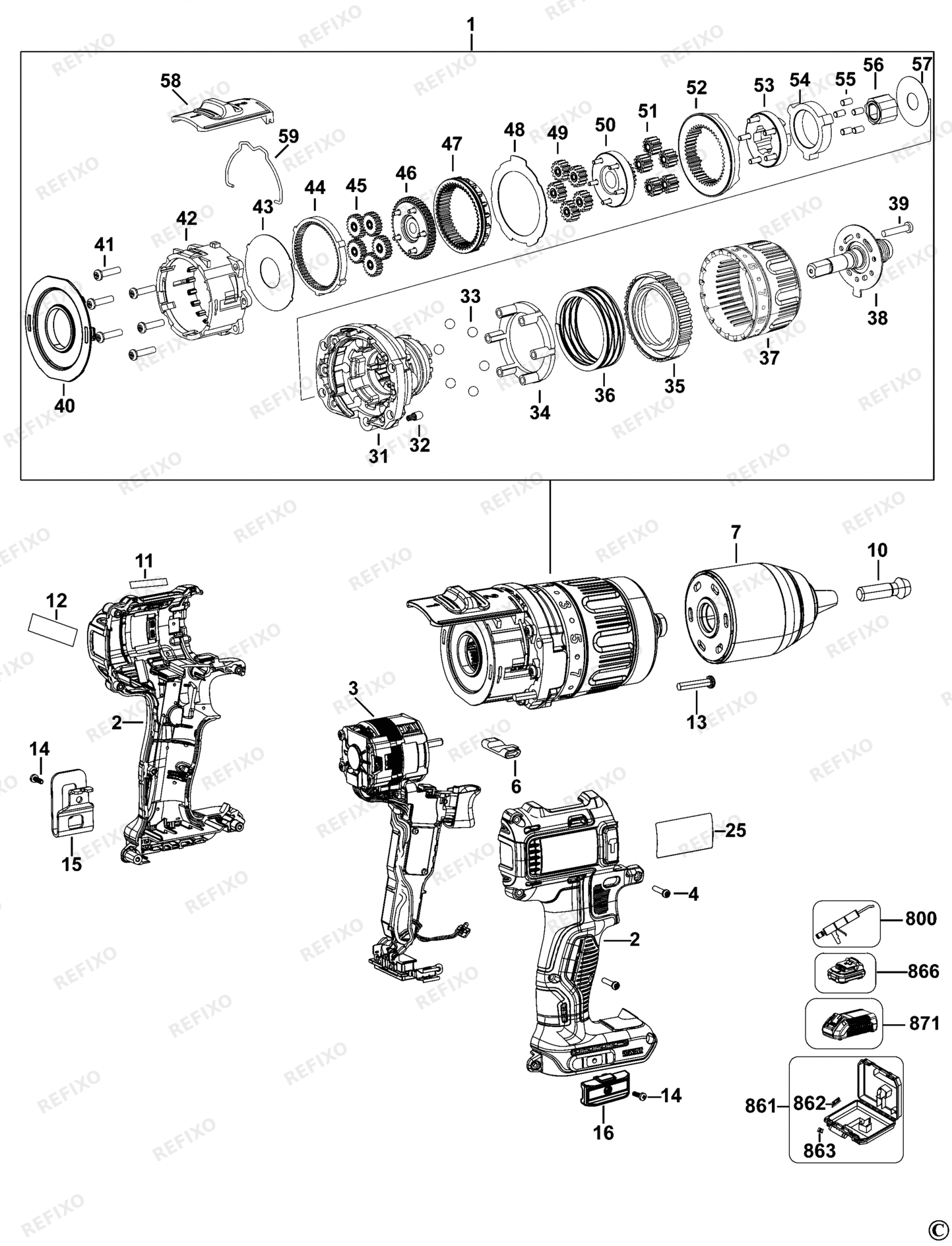 Деталировка DeWalt DCD790-QW TYPE 2 аккумуляторный - дрель DCD790-QW DCD790 — схема запчастей в разборе