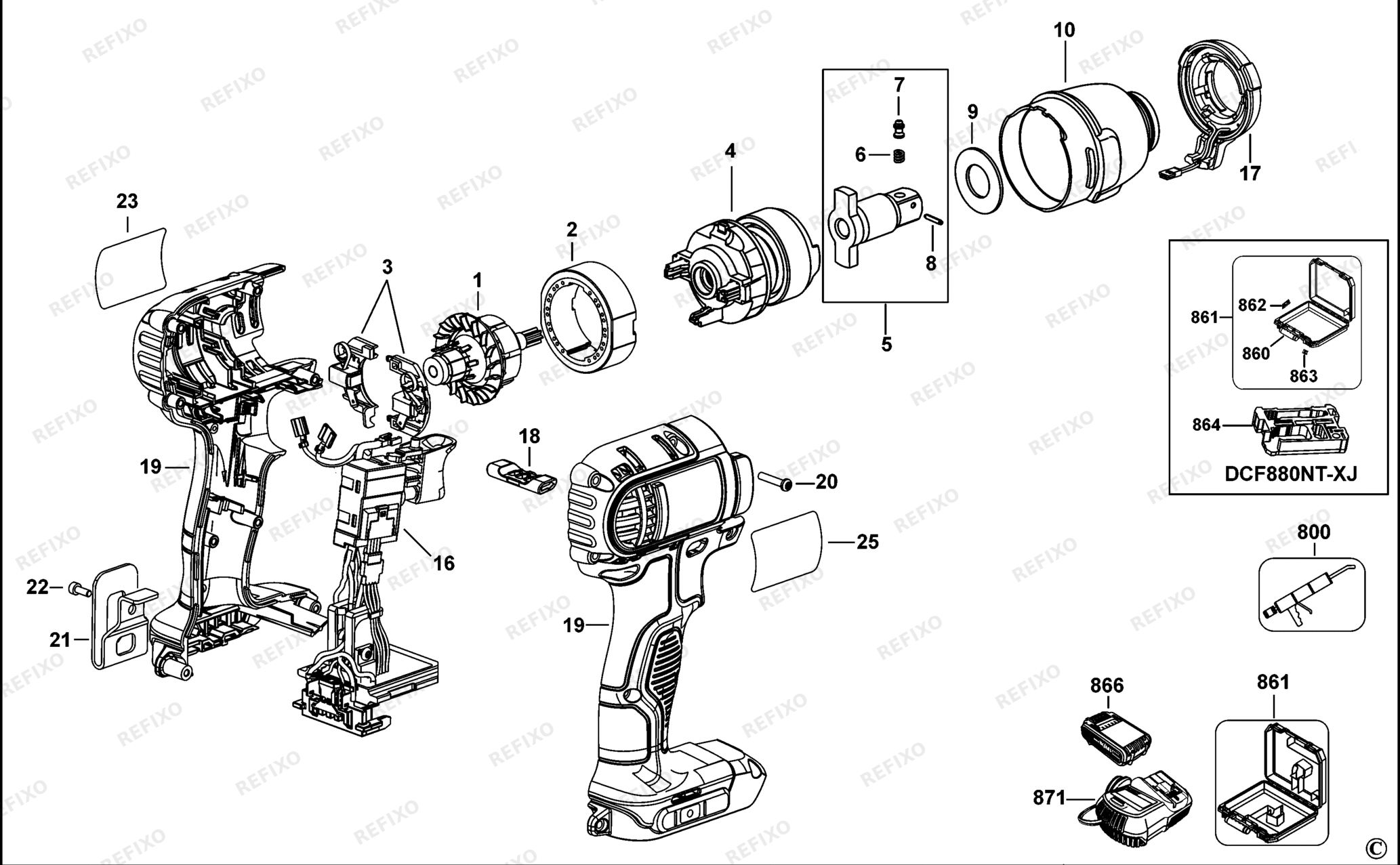 Деталировка DeWalt DCF880D2-QW TYPE 10 SCHLAGSCHRAUBENSCHL. DCF880D2-QW DCF880D2 — схема запчастей в разборе