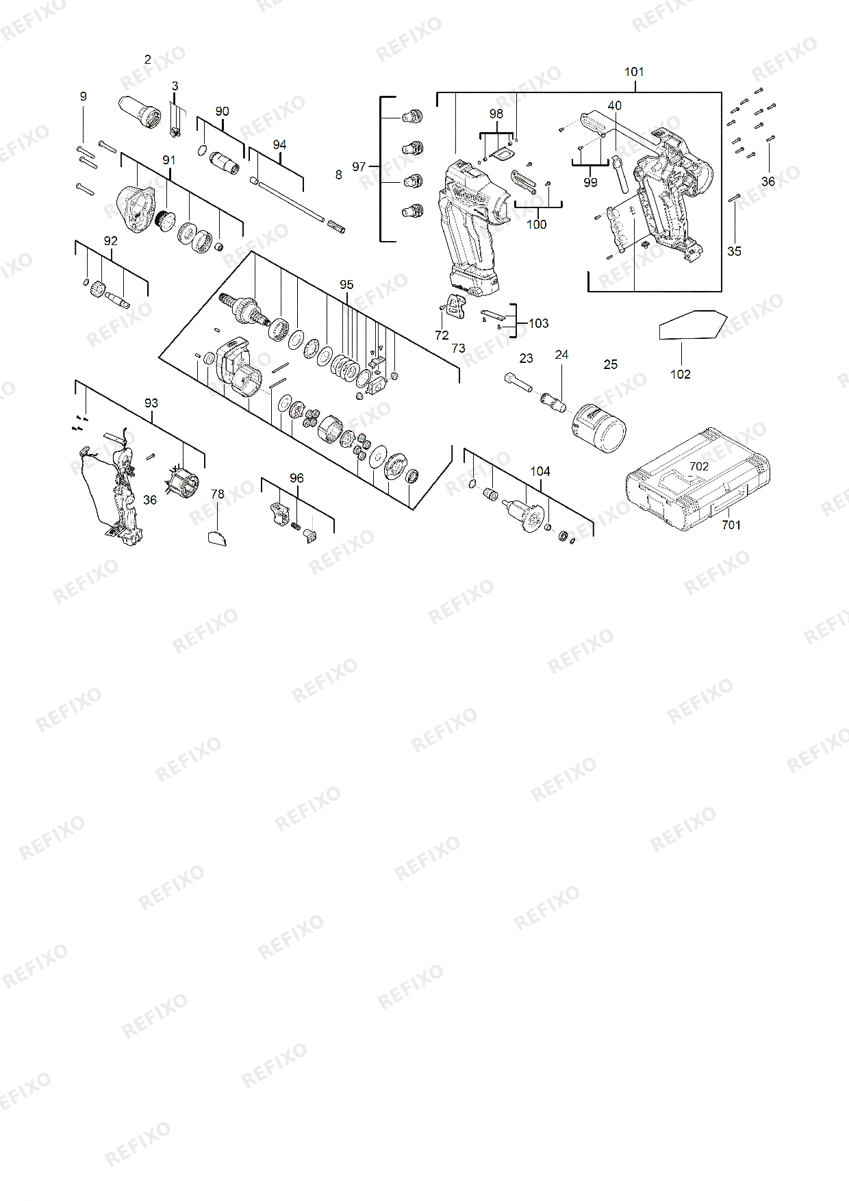 Деталировка MILWAUKEE M18ONEFPRT 0X 4933478601 4000497598 — схема запчастей в разборе