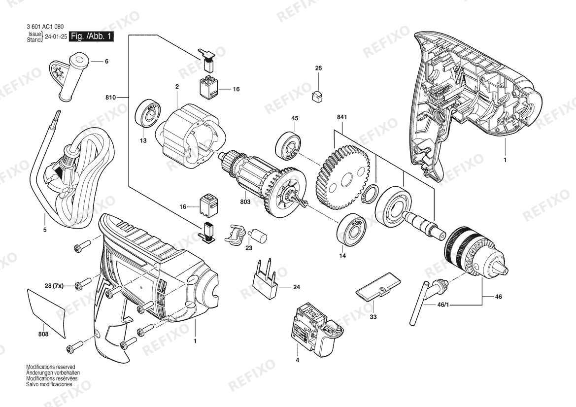 Деталировка Bosch Дрель GBM 400 | 220 V | 009 - CN (3 601 AC1 080) — схема запчастей в разборе