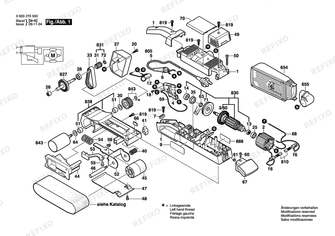 Деталировка Bosch Ленточная шлифмашина PBS 75 AE | 230 V | 001 - EU (0 603 270 503) — схема запчастей в разборе