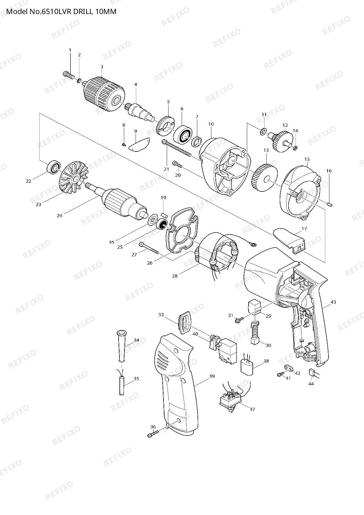 Деталировка MAKITA 6510LVR — схема запчастей в разборе