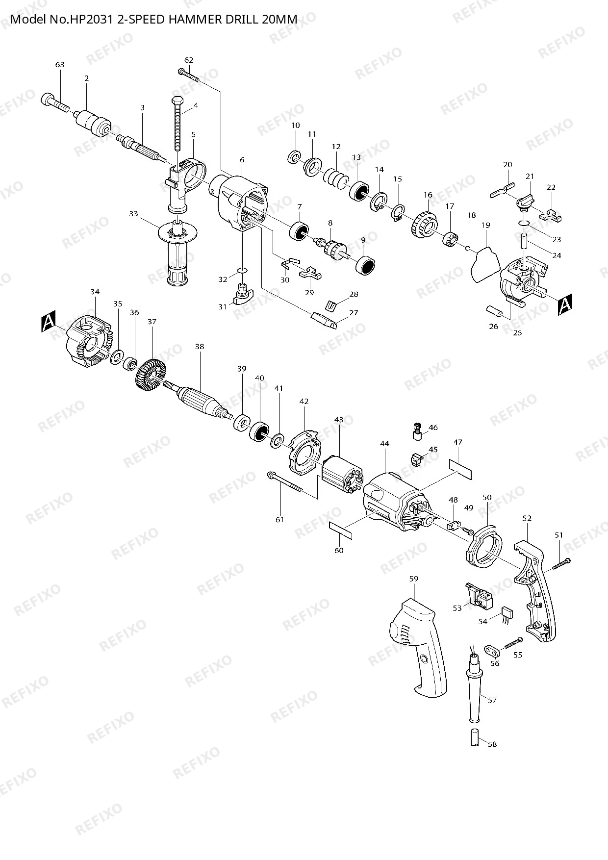Деталировка MAKITA HP2031 — схема запчастей в разборе