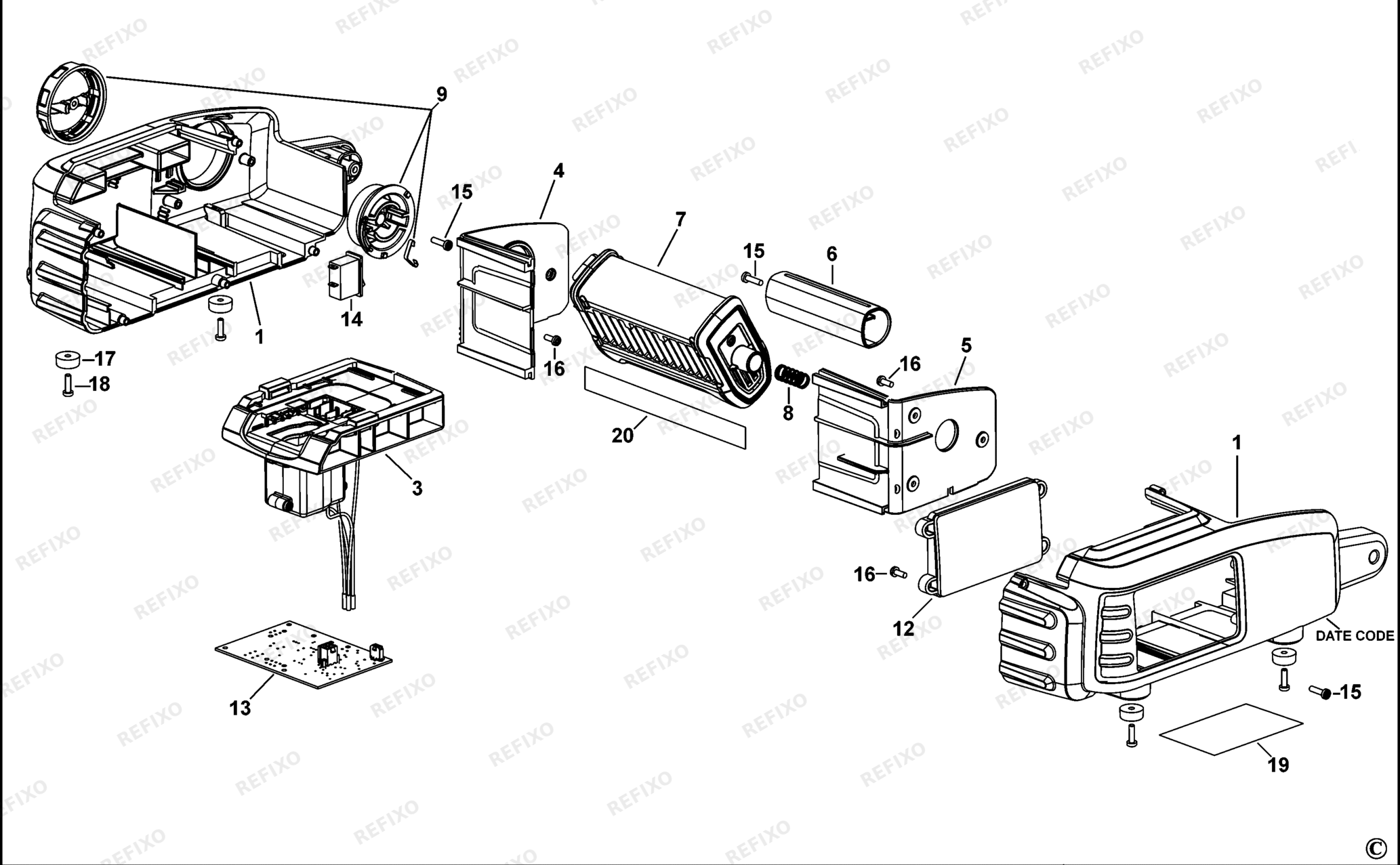 Деталировка DeWalt DCL060-XJ TYPE 1 ARBEITS-LICHT DCL060-XJ DCL060 — схема запчастей в разборе
