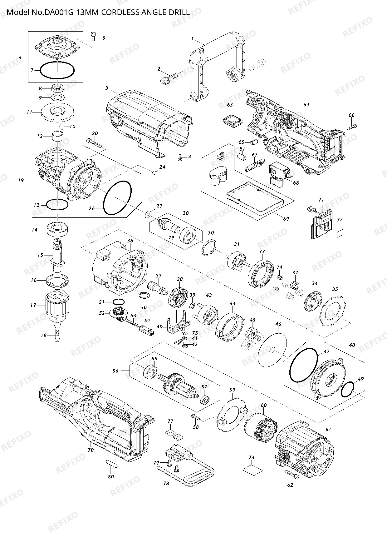 Деталировка MAKITA DA001G — схема запчастей в разборе