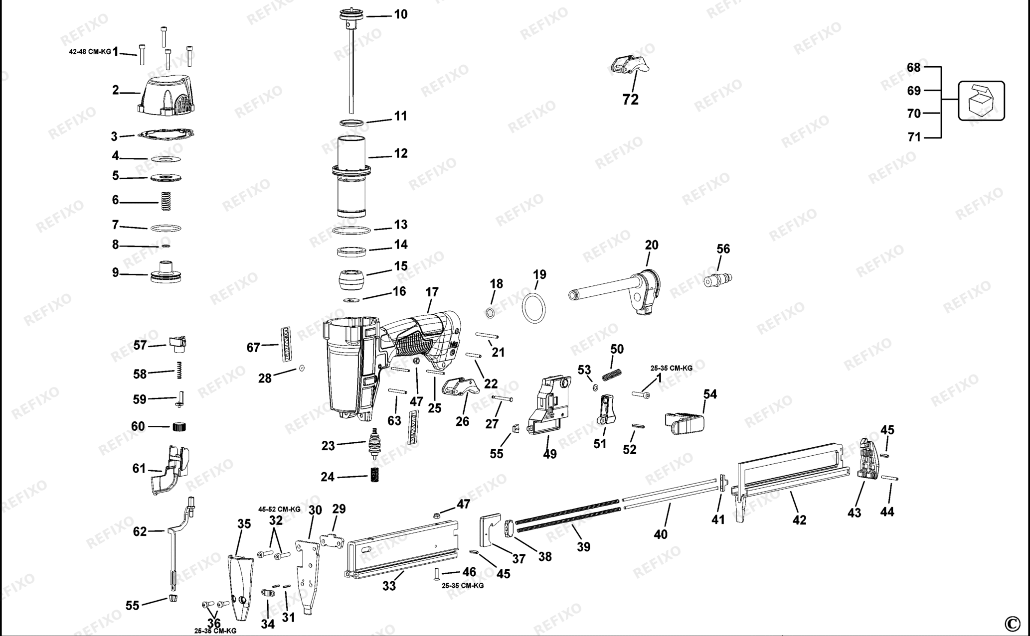 Деталировка DeWalt DPSSX38-1-XJ TYPE 1 HEFTER DPSSX38-1-XJ DPSSX38-1 — схема запчастей в разборе