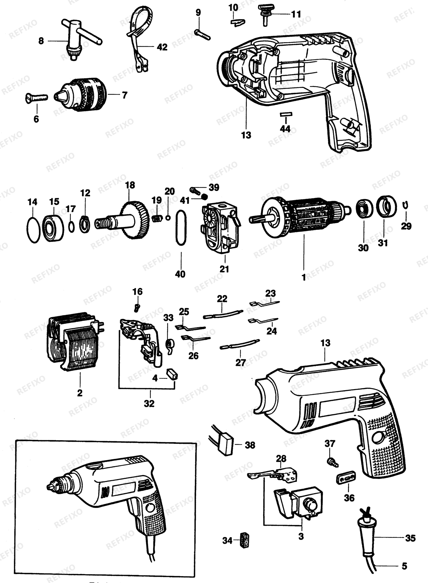 Деталировка DeWalt DW569-XJ TYPE 1 перфоратор DW569-XJ DW569 — схема запчастей в разборе