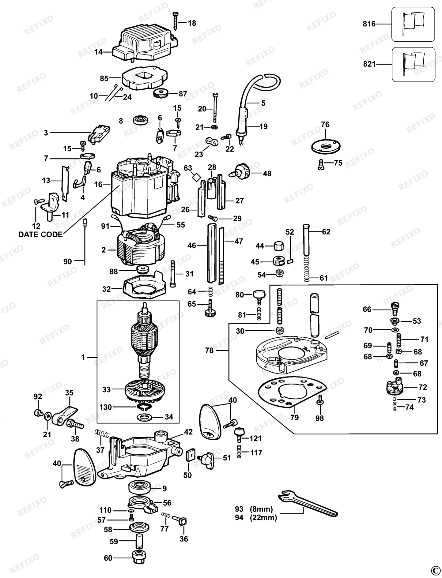 Деталировка DeWalt DW625-XJ TYPE 4 FRÄSMASCHINE DW625-XJ DW625 — схема запчастей в разборе
