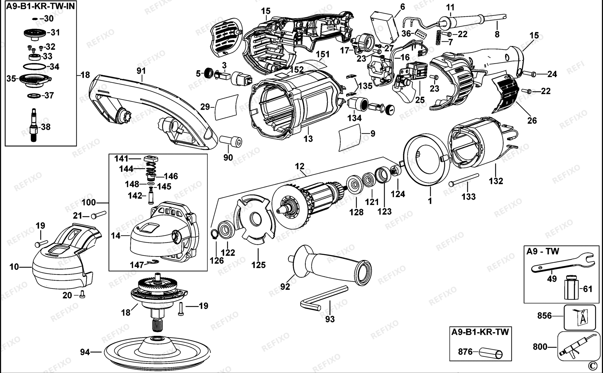 Деталировка DeWalt DWP849X-LX TYPE 1 POLIERER DWP849X-LX DWP849X — схема запчастей в разборе