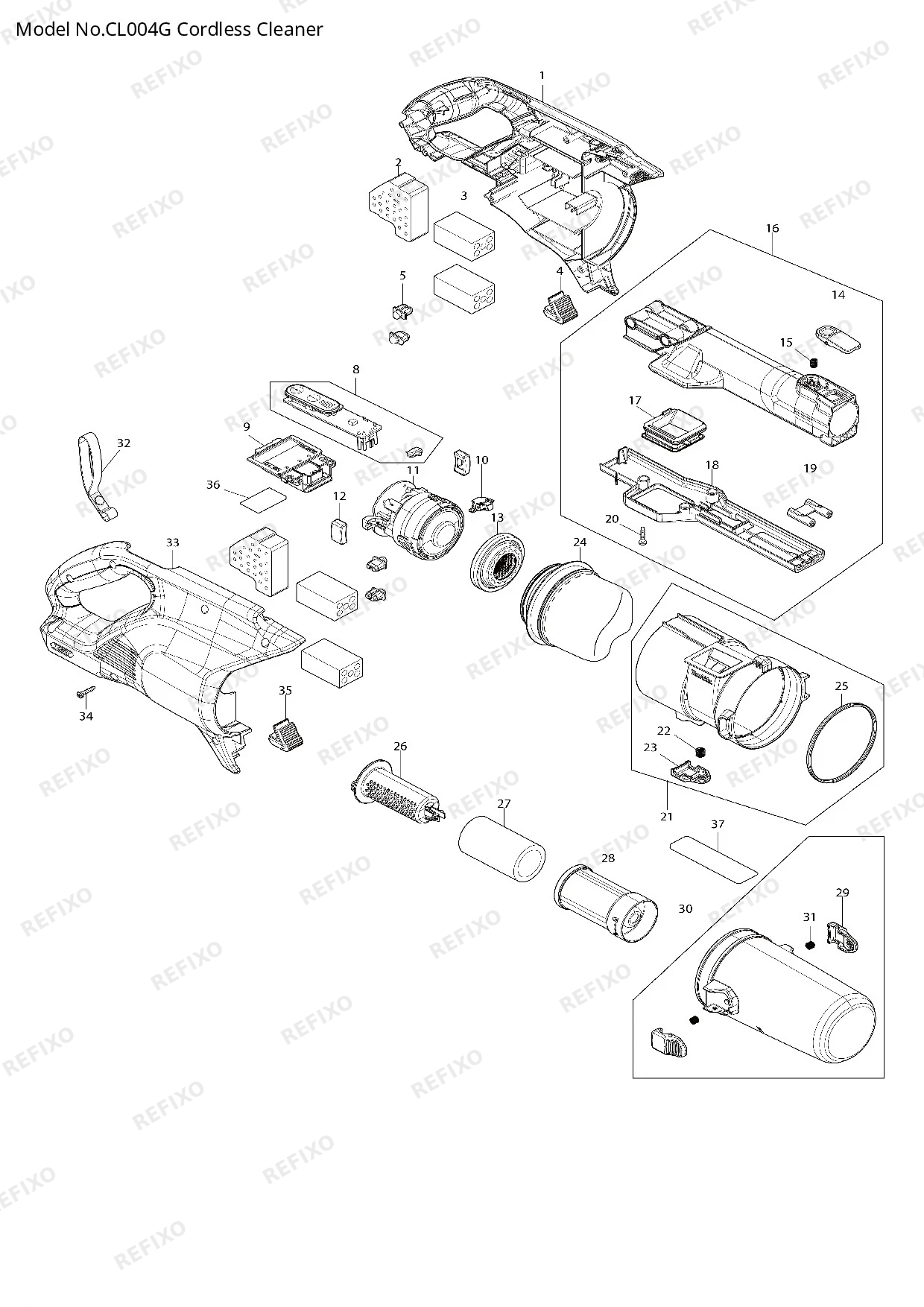 Деталировка MAKITA CL004G — схема запчастей в разборе
