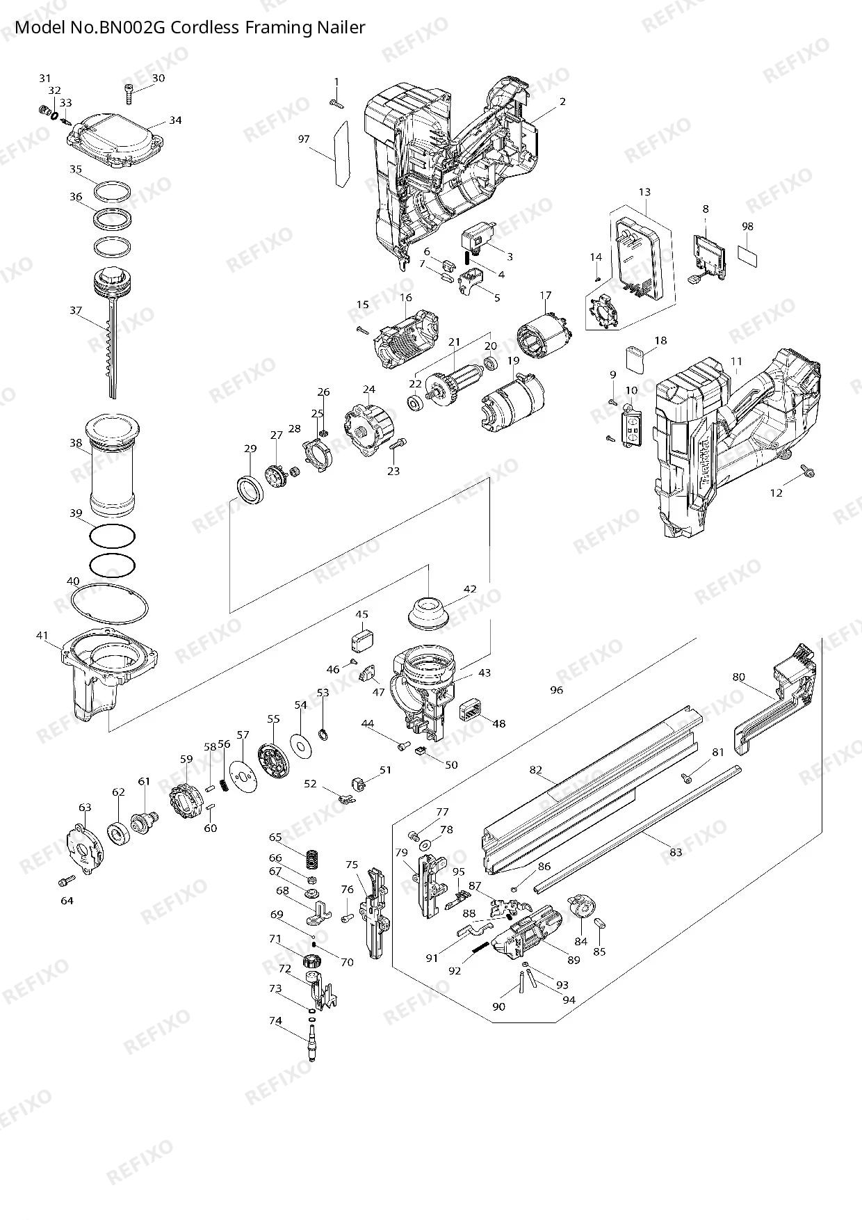 Деталировка MAKITA BN002G — схема запчастей в разборе