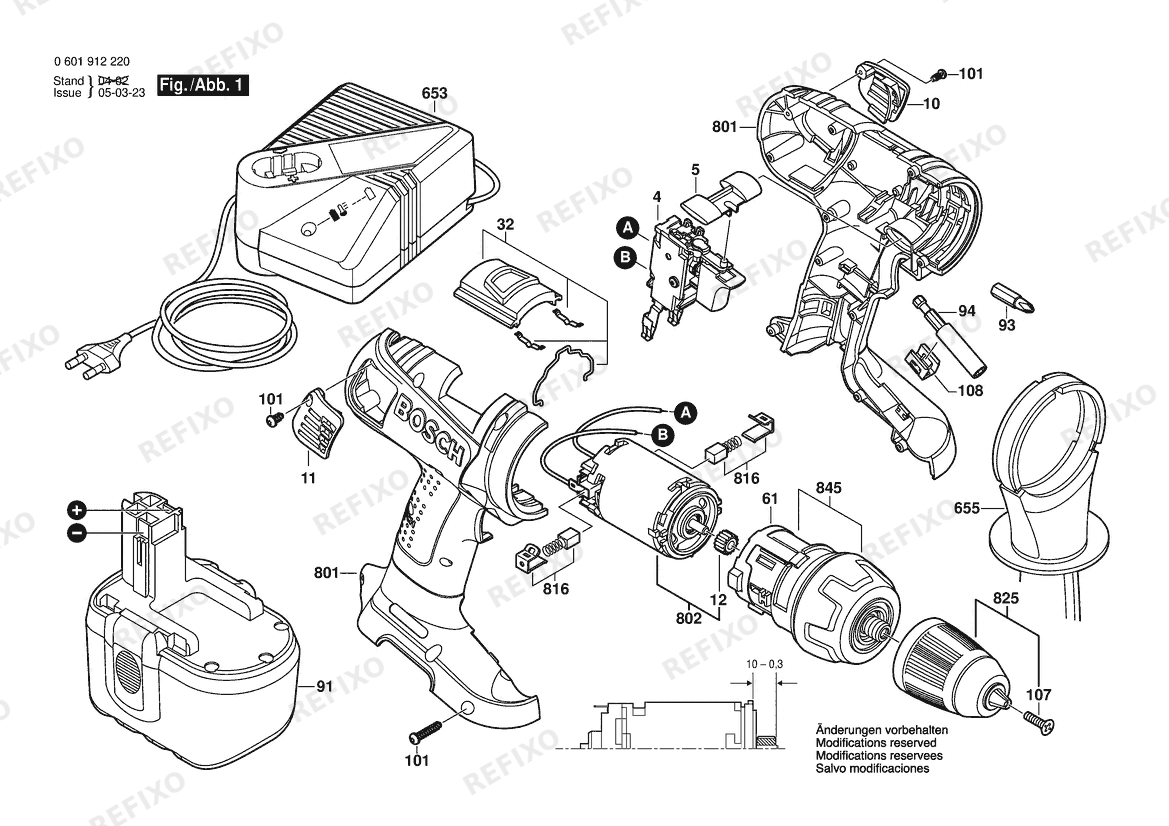 Деталировка Bosch Аккумуляторный -Mittelgriffschrauber GSR 24 VE-2 | 24 V | 001 - EU (0 601 912 220) — схема запчастей в разборе