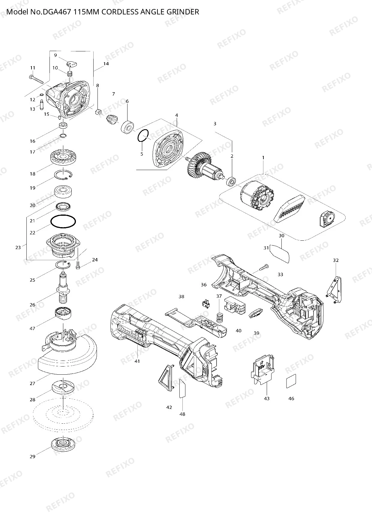 Деталировка MAKITA DGA467 — схема запчастей в разборе