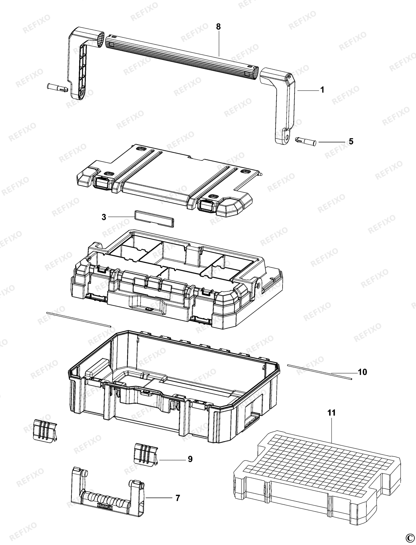 Деталировка DeWalt DWST1-70704-XJ TYPE 1 WERKZEUGBOX DWST1-70704-XJ DWST1-70704 — схема запчастей в разборе