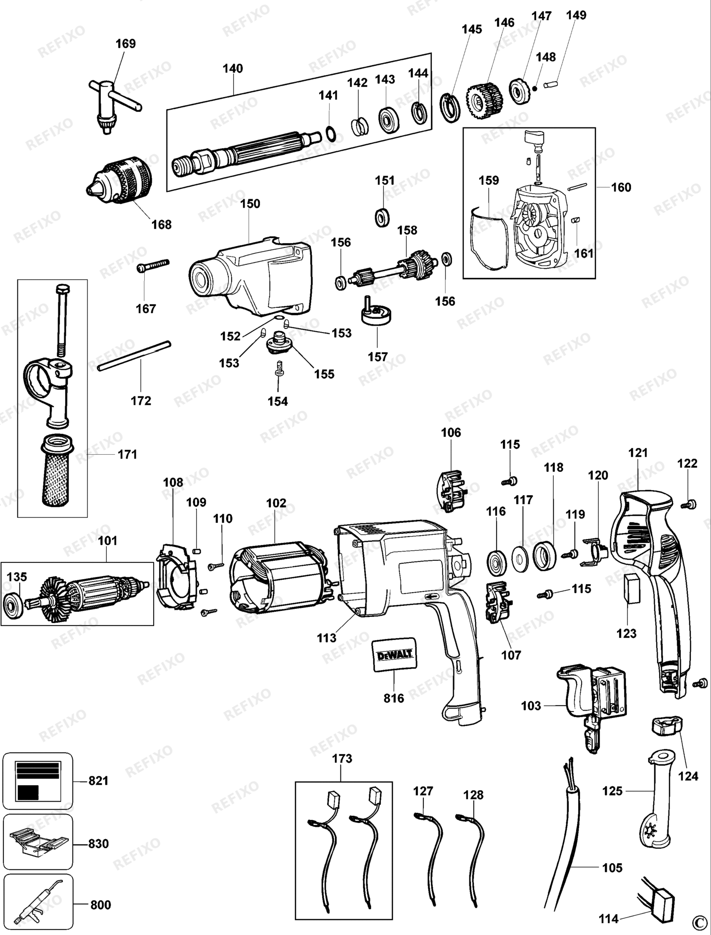 Деталировка DeWalt DW518-LX TYPE 2 BOHRER DW518-LX DW518 — схема запчастей в разборе