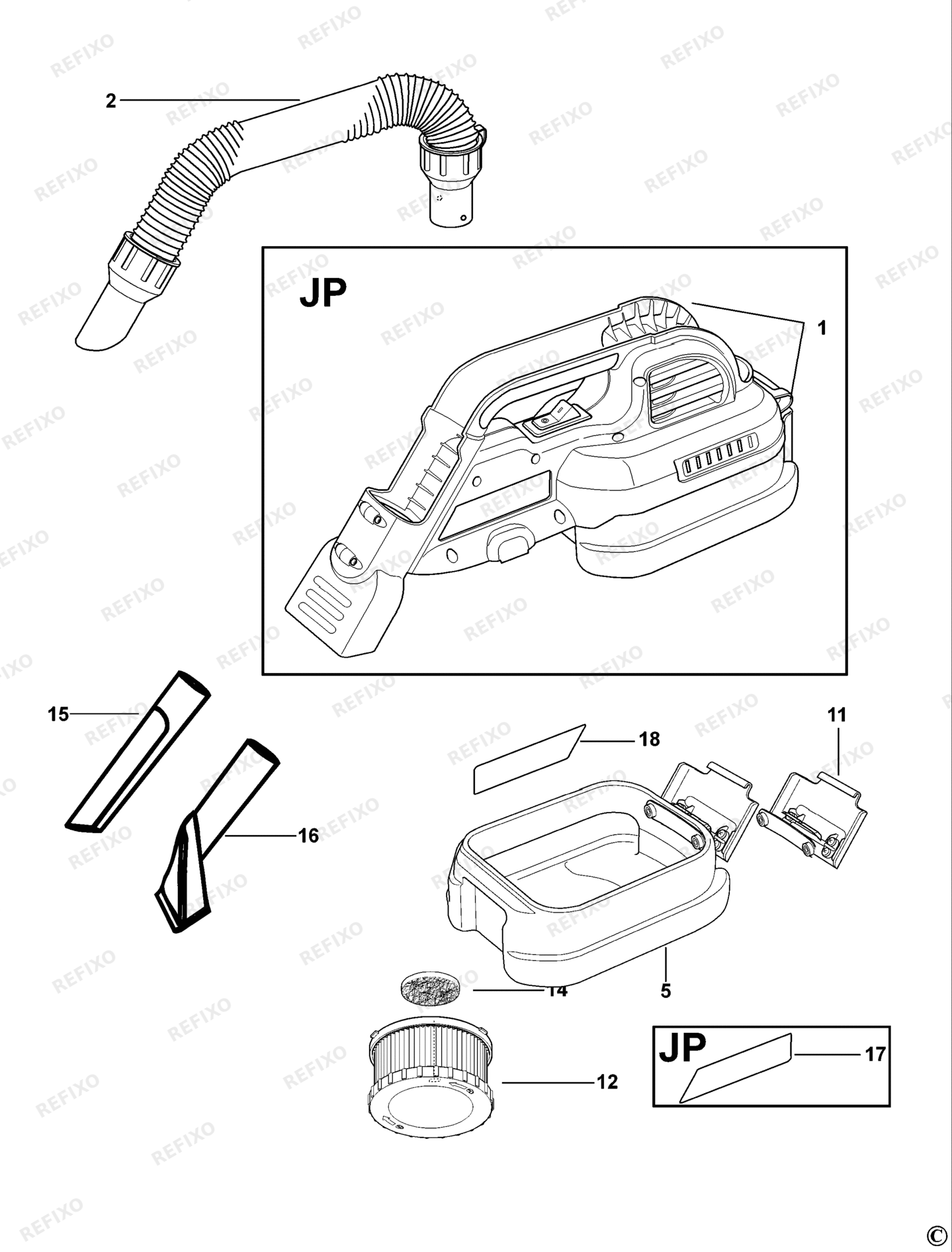 Деталировка DeWalt DC515N-XJ TYPE 1 VACUUM CLEANER DC515N-XJ DC515N — схема запчастей в разборе