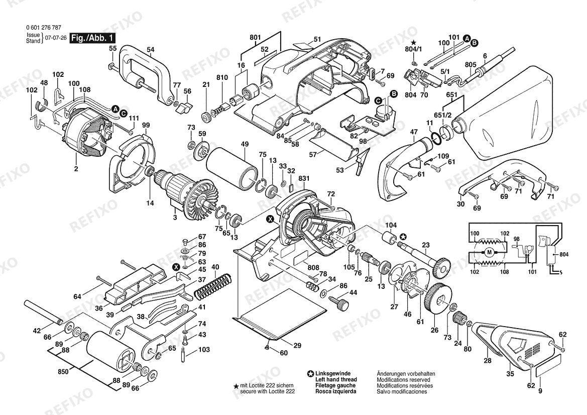 Деталировка Bosch Ленточная шлифмашина 1276DVS Bare Tool 4"' | 120 V | 061 - US (0 601 276 787) — схема запчастей в разборе