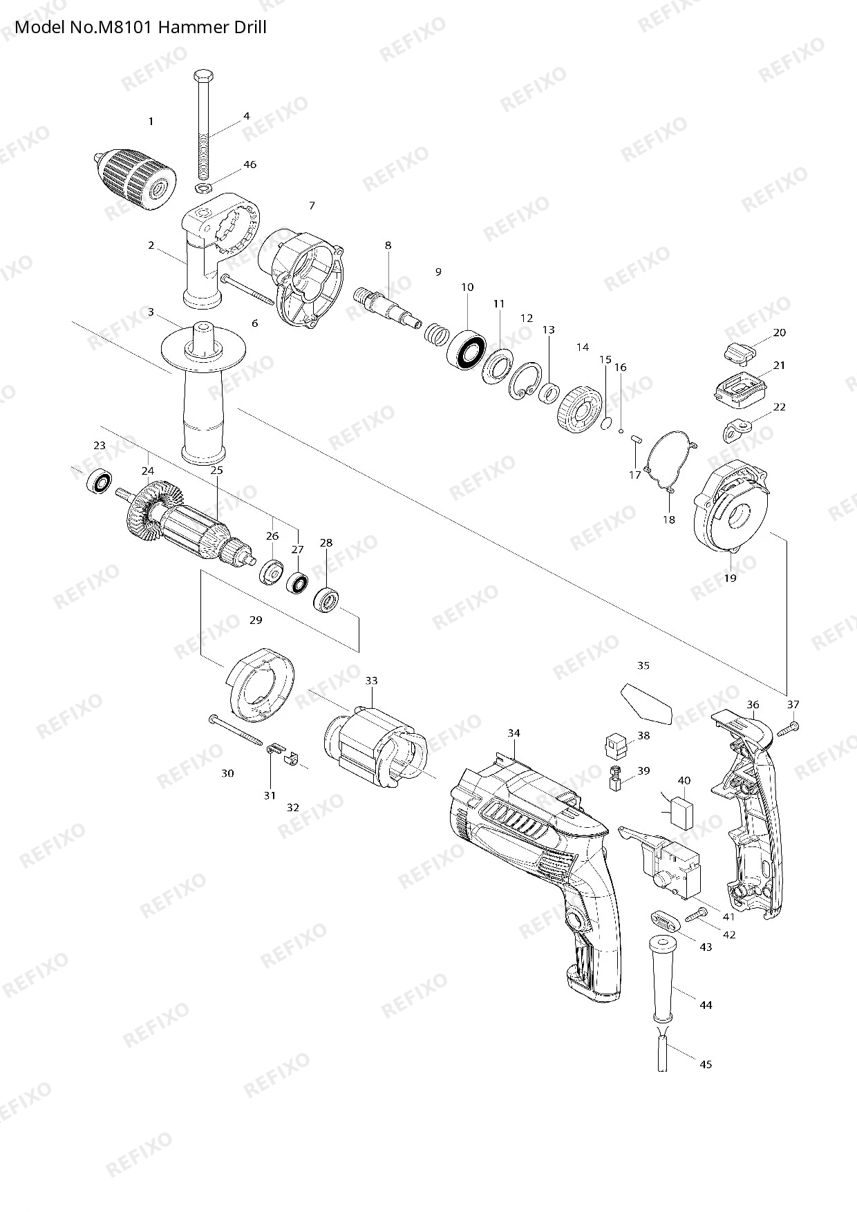 Деталировка MAKITA M8101 — схема запчастей в разборе