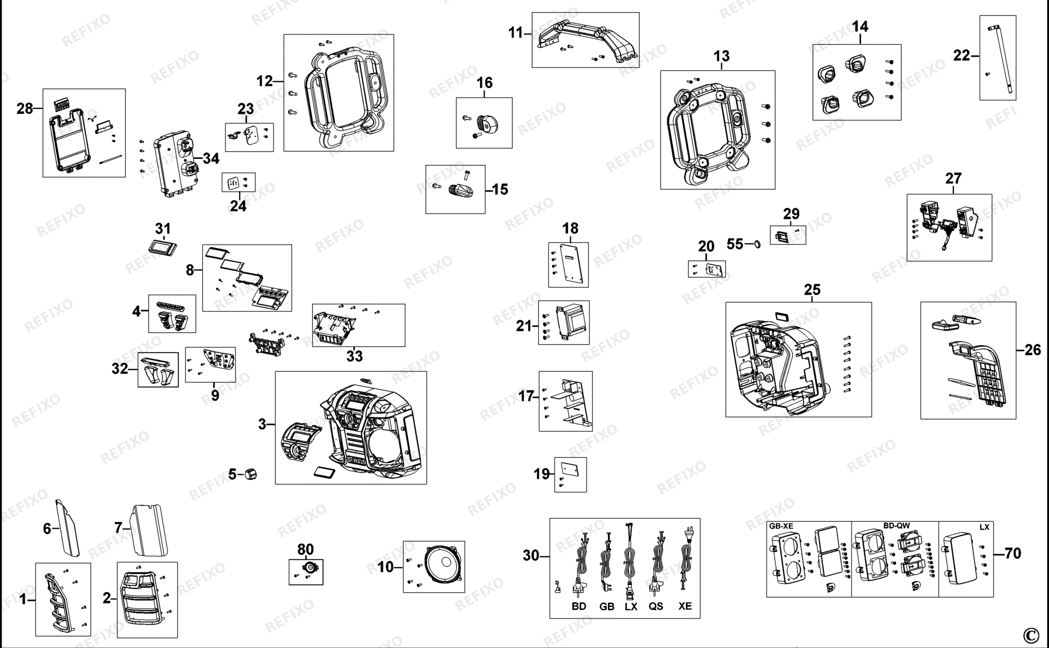 Деталировка DeWalt DCR017-QW TYPE 1 SITE RADIO DCR017-QW DCR017 — схема запчастей в разборе