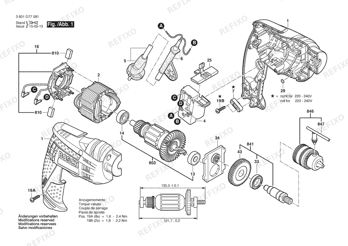 Деталировка Bosch Дрель GBM 13 RE | 220 V | 009 - CN (3 601 D77 581) — схема запчастей в разборе