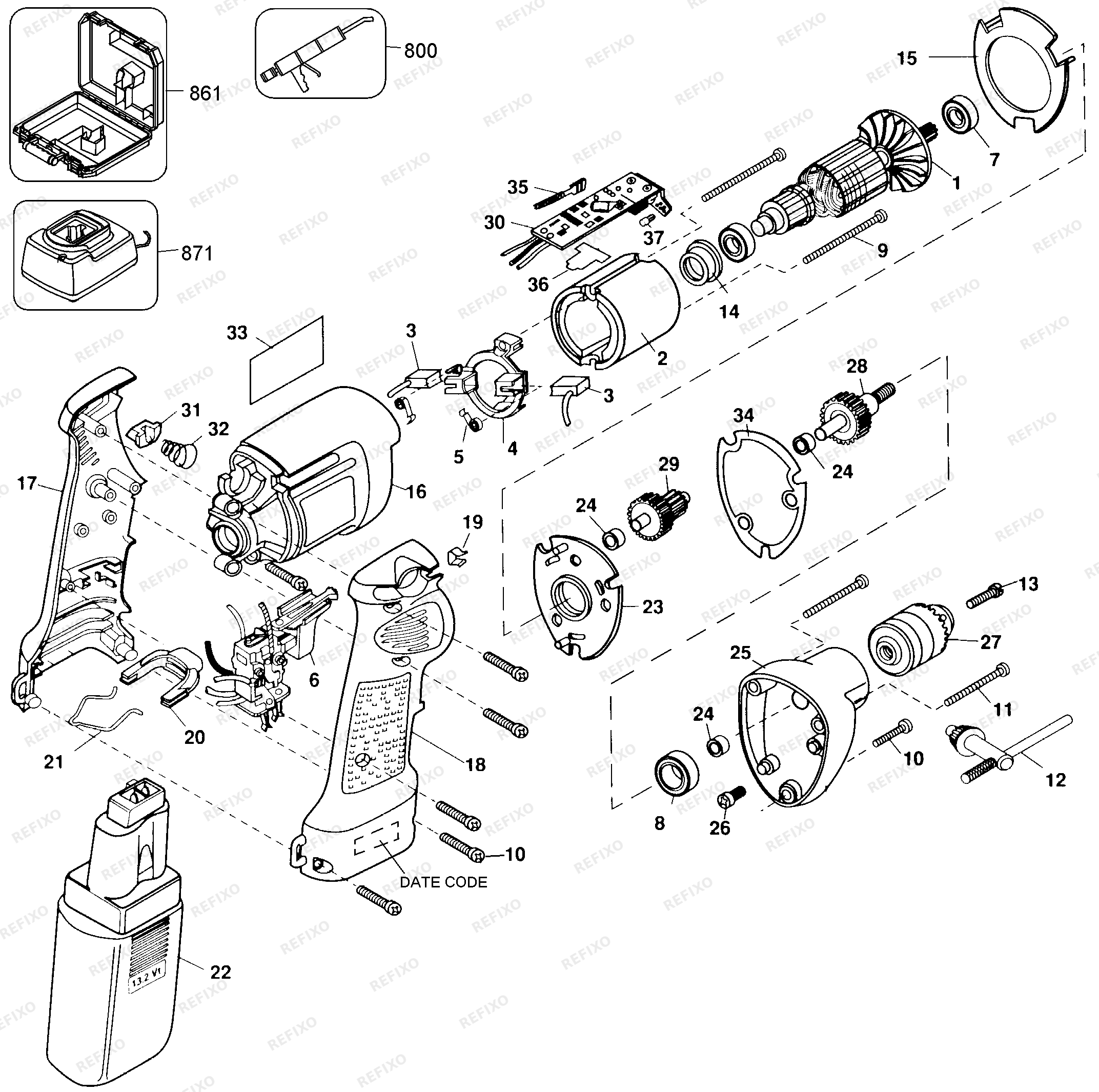 Black&Decker 3/8 VSR CDLS.HOLGUN 2651K-30 — схема запчастей