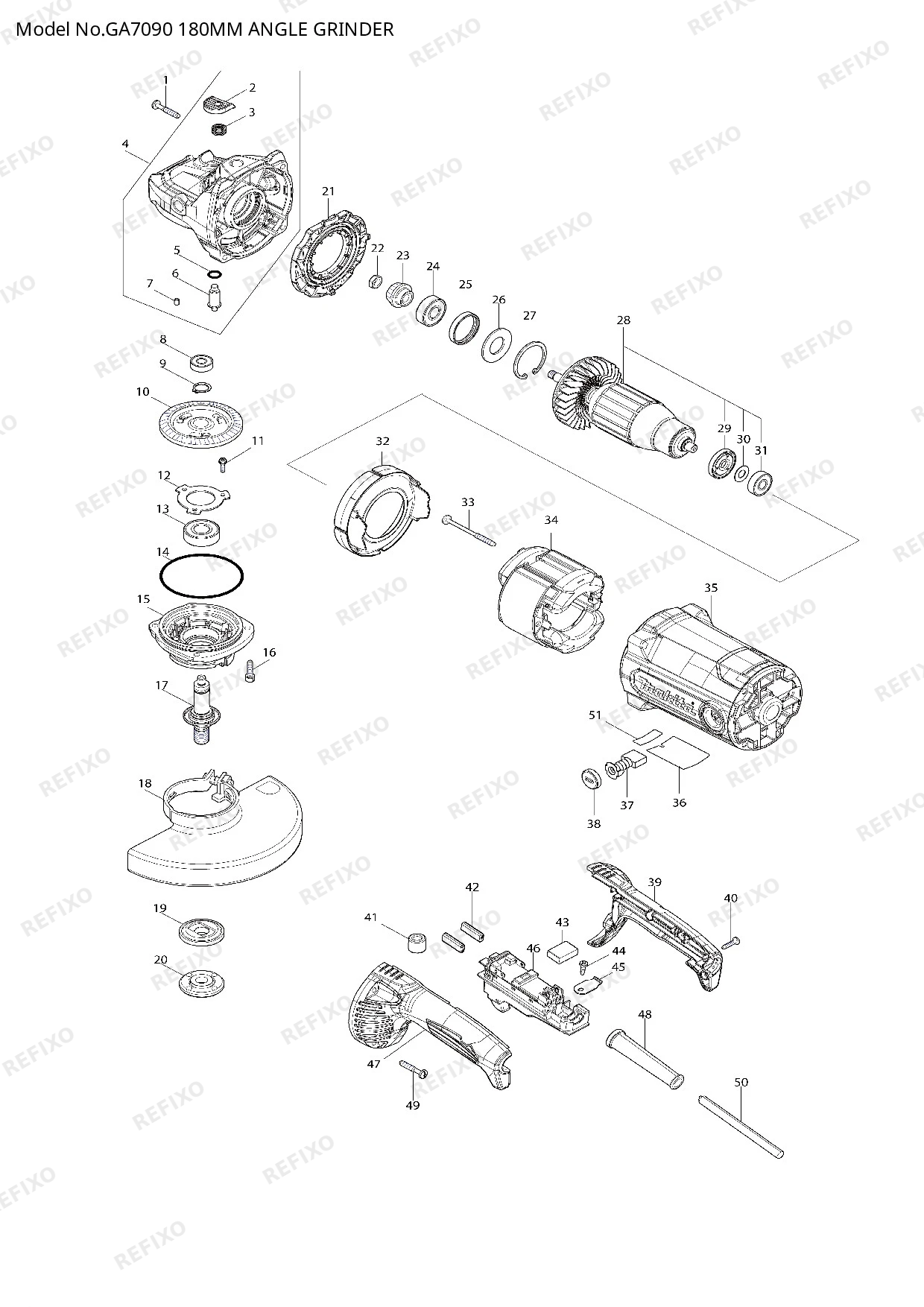Деталировка MAKITA GA7090 — схема запчастей в разборе
