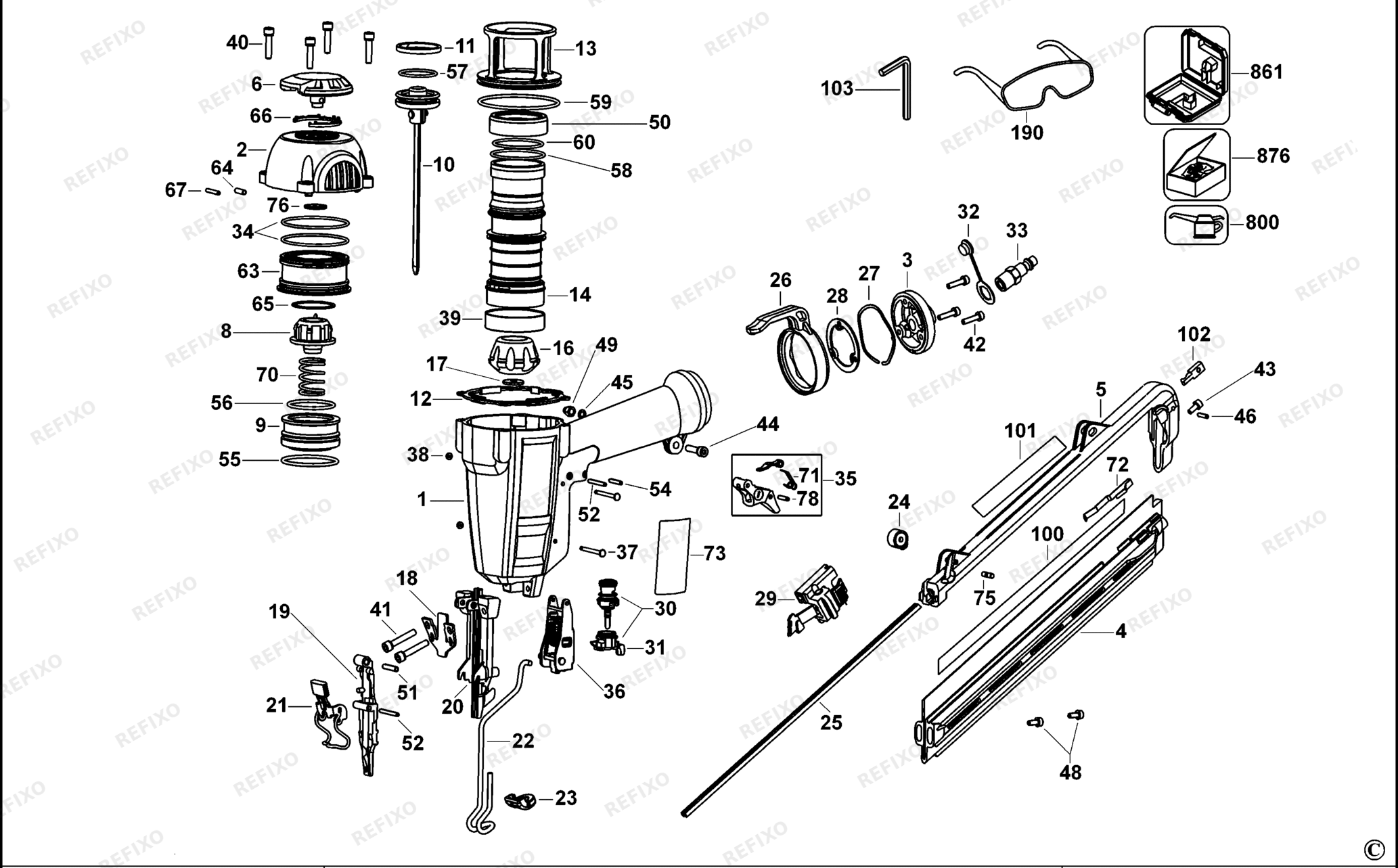 Деталировка DeWalt D51276-XJ TYPE 1 Stauchkopf - Nagler D51276-XJ D51276 — схема запчастей в разборе
